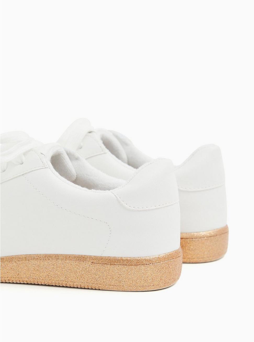 Plus Size - White Faux Leather & Glitter Sole Lace-Up Sneaker (WW) - Torrid