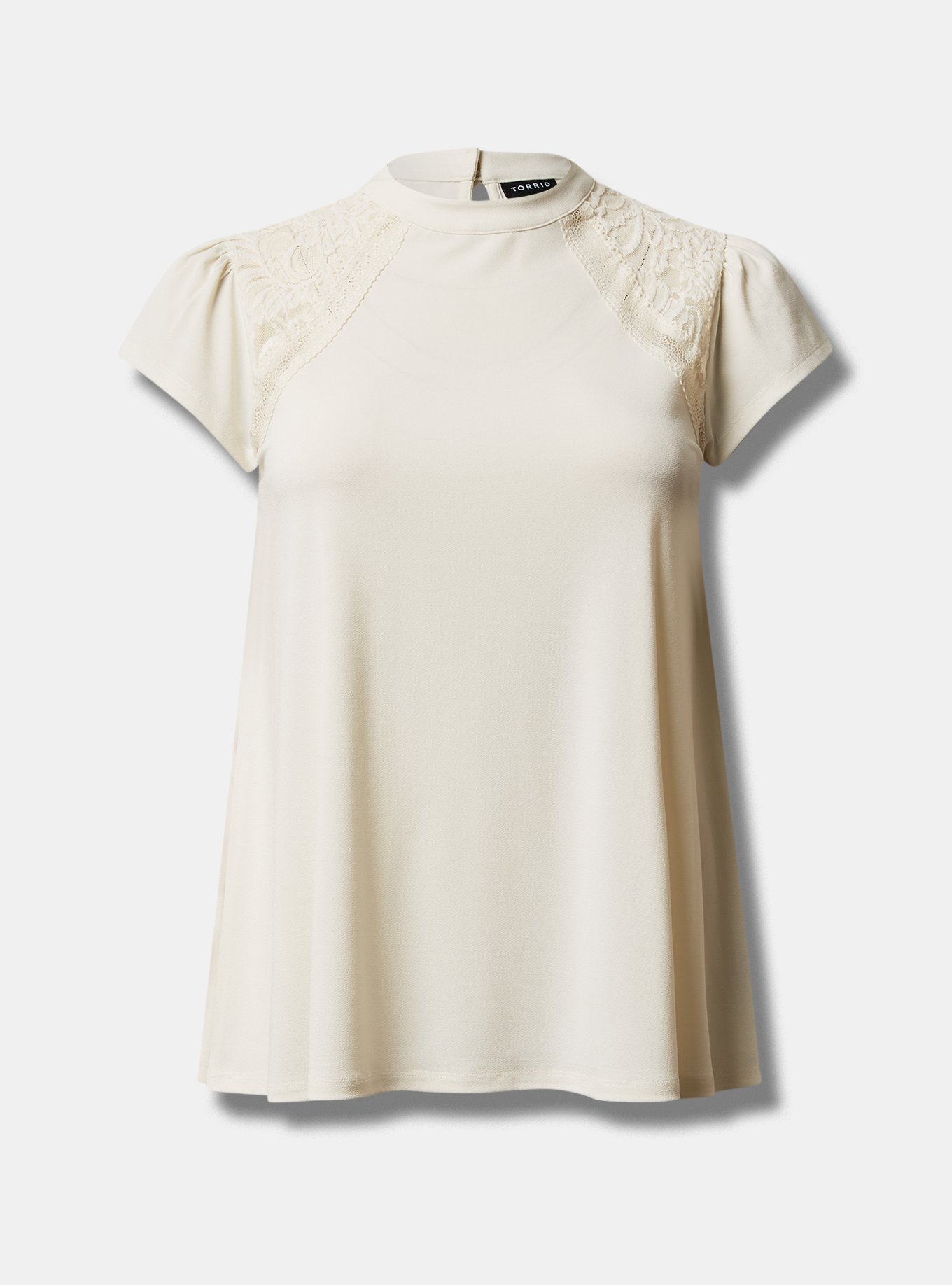 Plus Size - Studio Crepe Jersey Mock Neck Lace Inset Top - Torrid