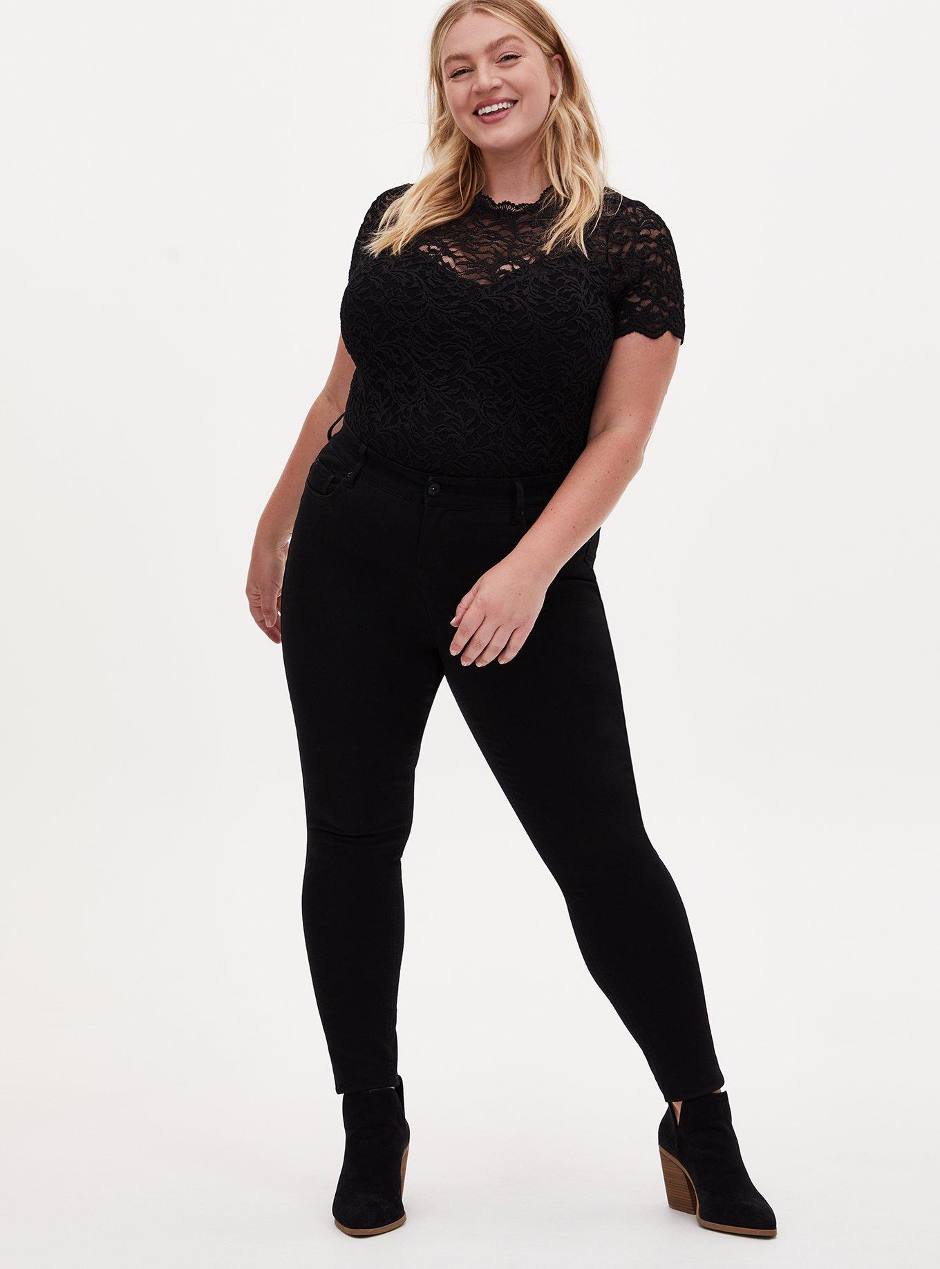 Plus Size LIMITED COLLECTION Black Lace Short Sleeve Bodysuit