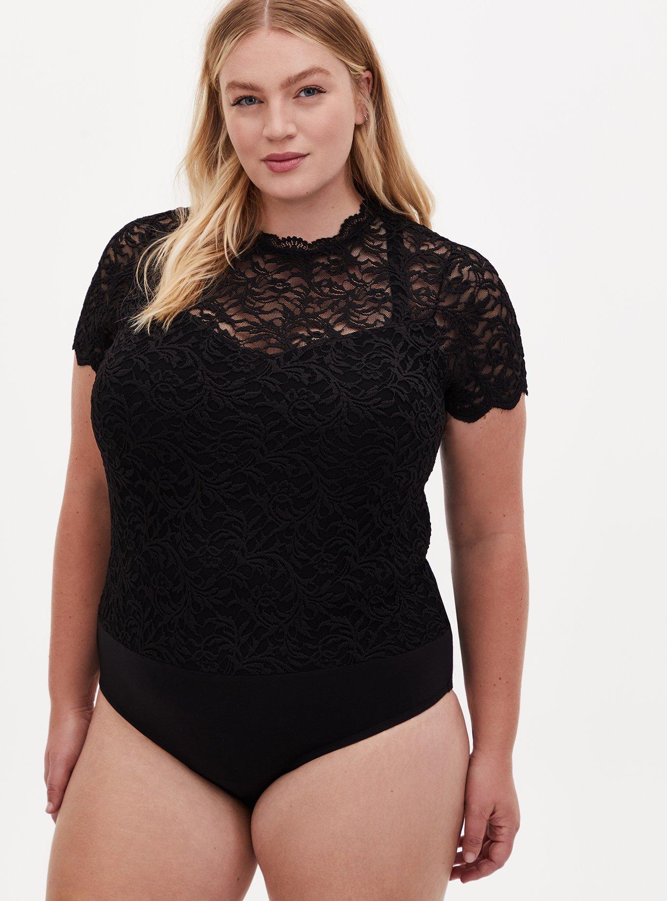 Lace High Neck Short Sleeve Bodysuit, , alternate
