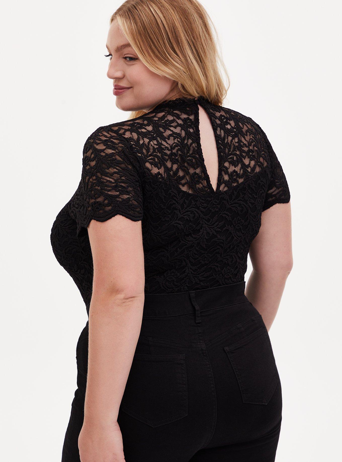 Lace High Neck Short Sleeve Bodysuit, , alternate