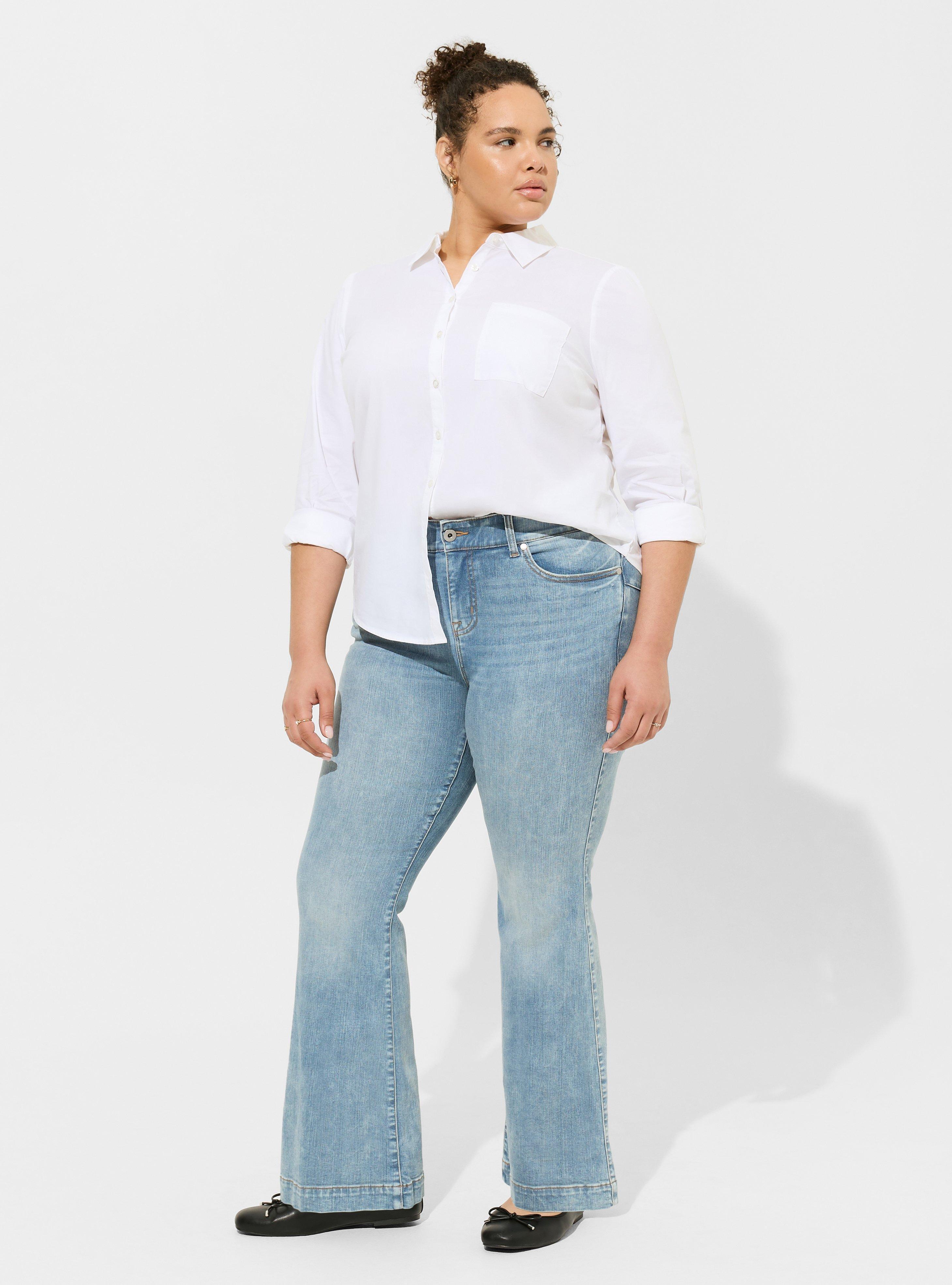 Ready Stock-Mid Waisted Stretch Flare Jeans Women Denim Pants Wide Leg  Butt-lifted Casual Korean Style Skinny Bell Bottom Pocket Trousers