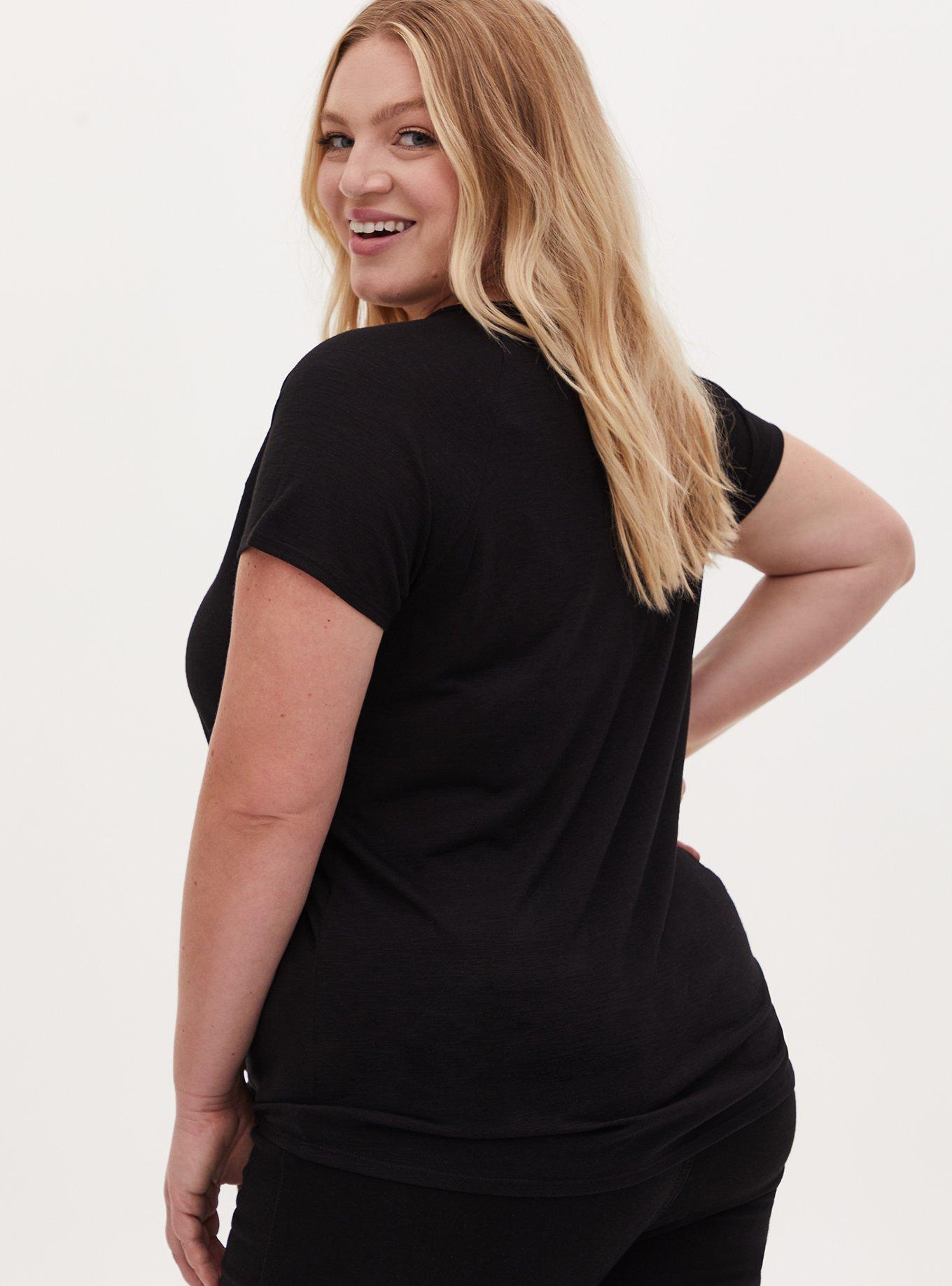 Black  Slub Jersey Tie Front Henley Tee, DEEP BLACK, alternate