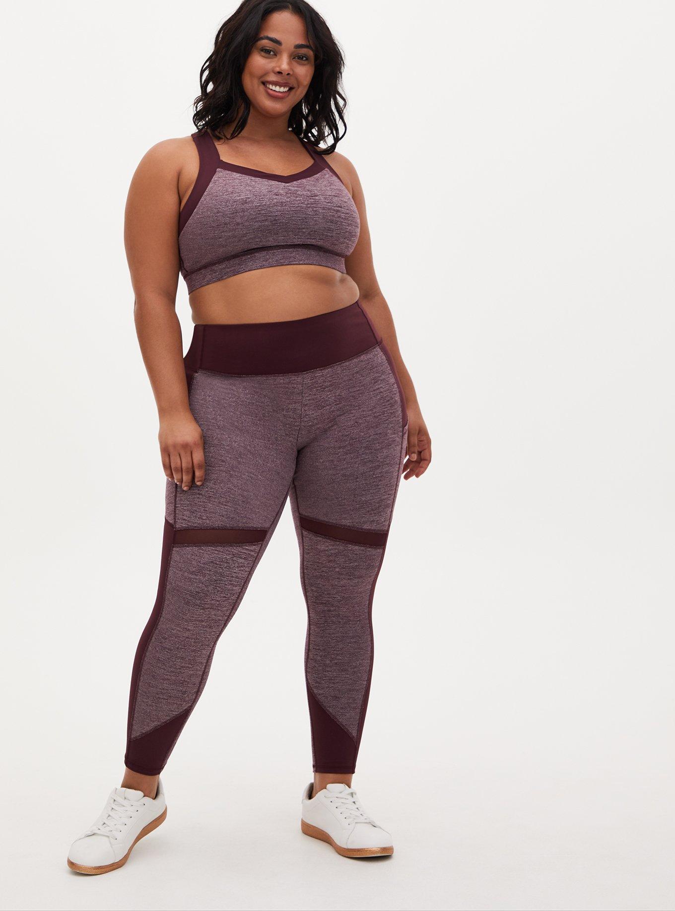 Plus Size Burgundy Purple Space-Dye Crop Wicking Active Legging with Pockets, BURGUNDY, alternate