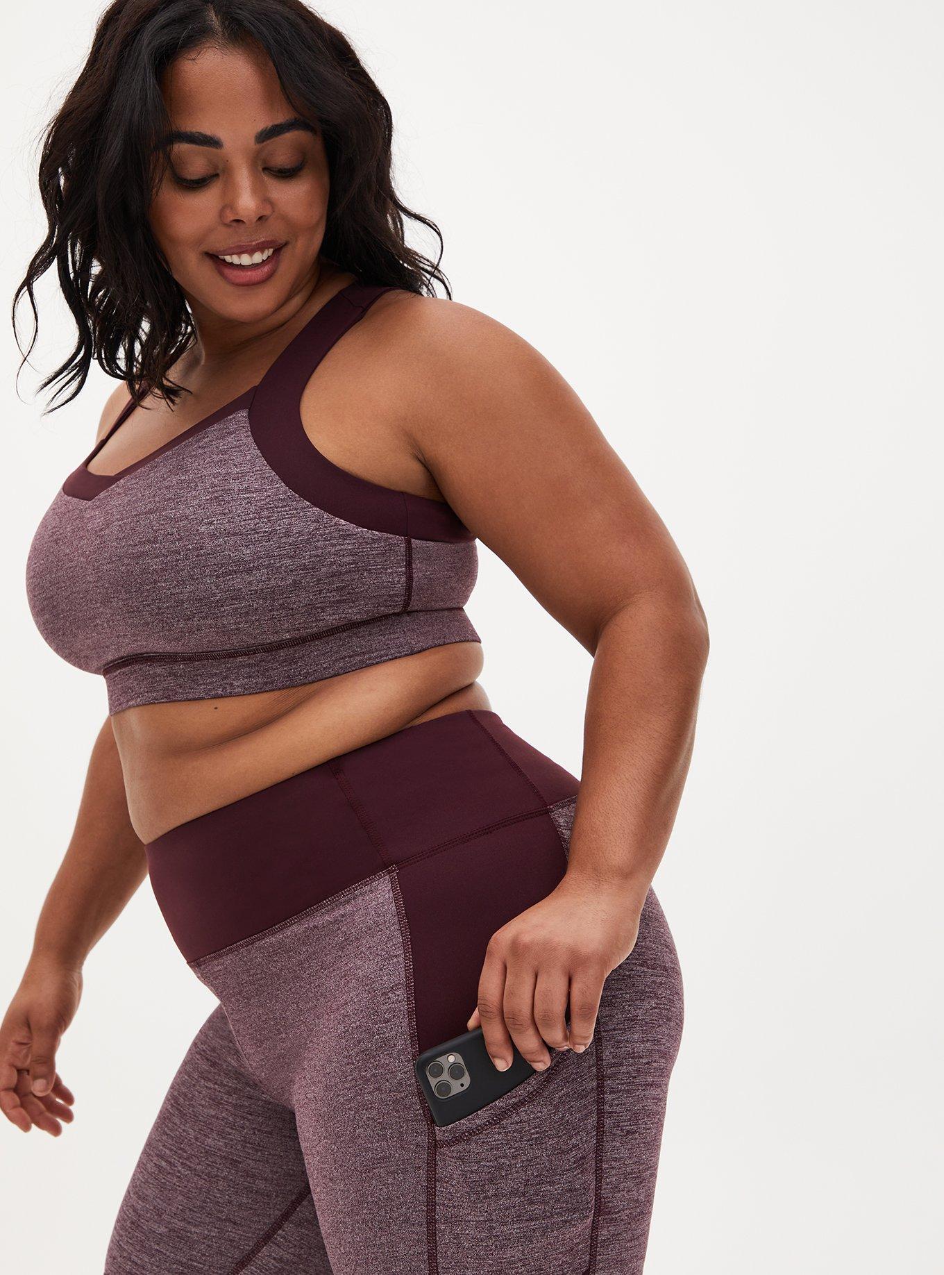 Plus Size Burgundy Purple Space-Dye Crop Wicking Active Legging with Pockets, BURGUNDY, alternate