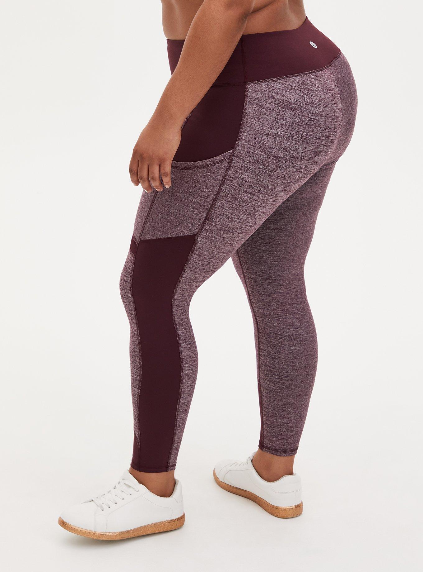Plus Size Burgundy Purple Space-Dye Crop Wicking Active Legging with Pockets, BURGUNDY, alternate
