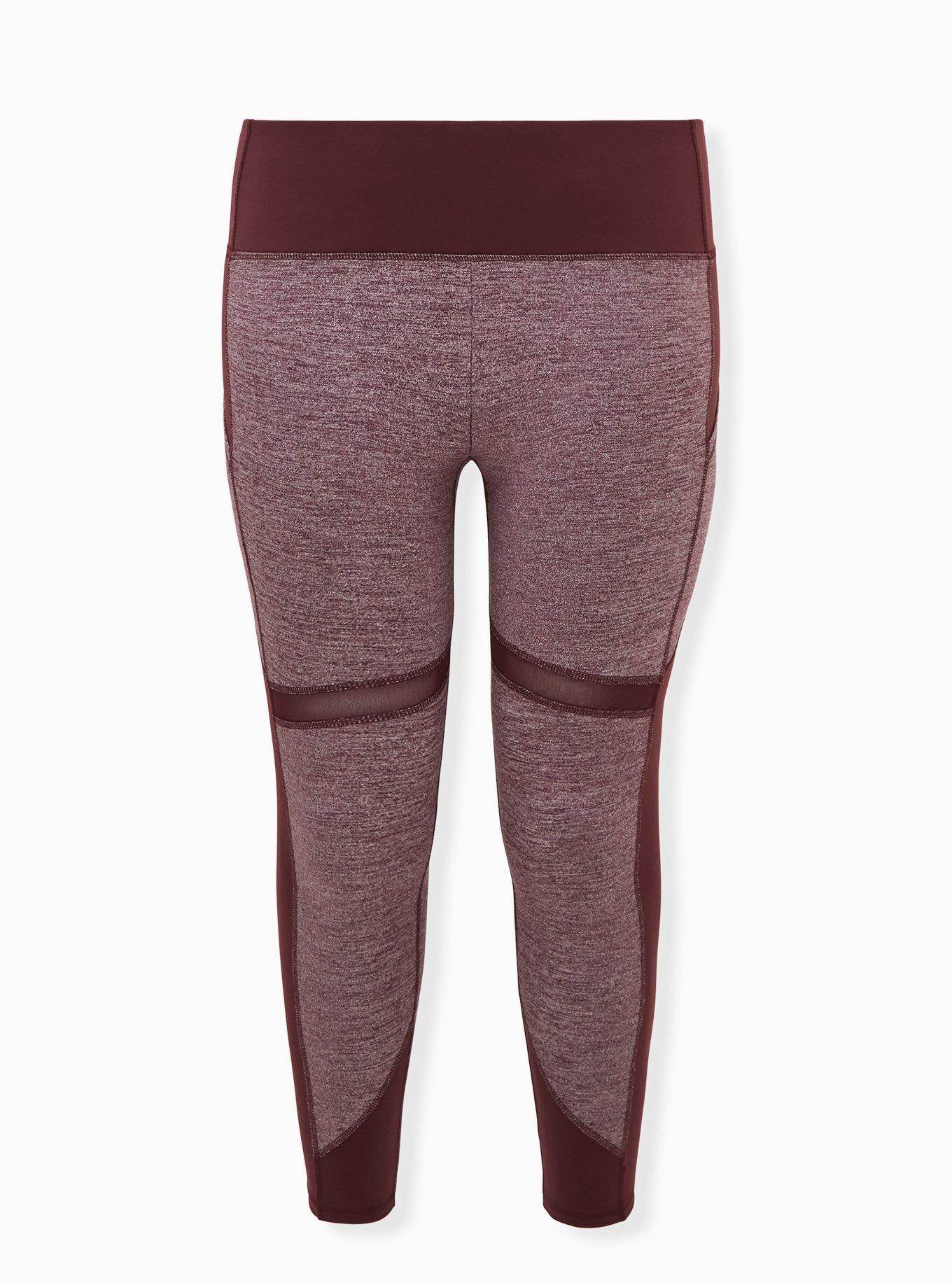 Plus Size Burgundy Purple Space-Dye Crop Wicking Active Legging with Pockets, BURGUNDY, hi-res
