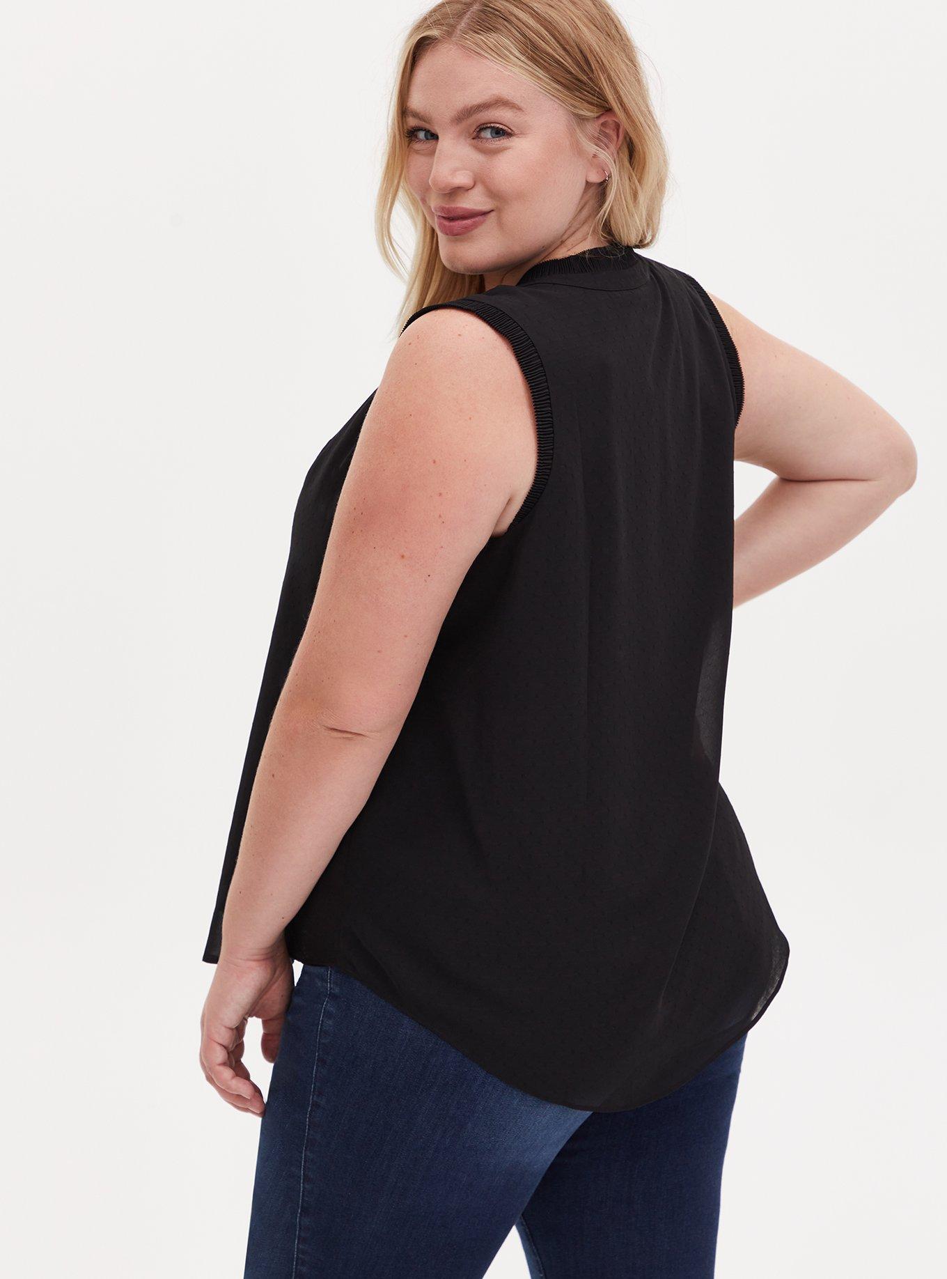 Plus Size Chiffon Pleat Detail Tank, DEEP BLACK, alternate