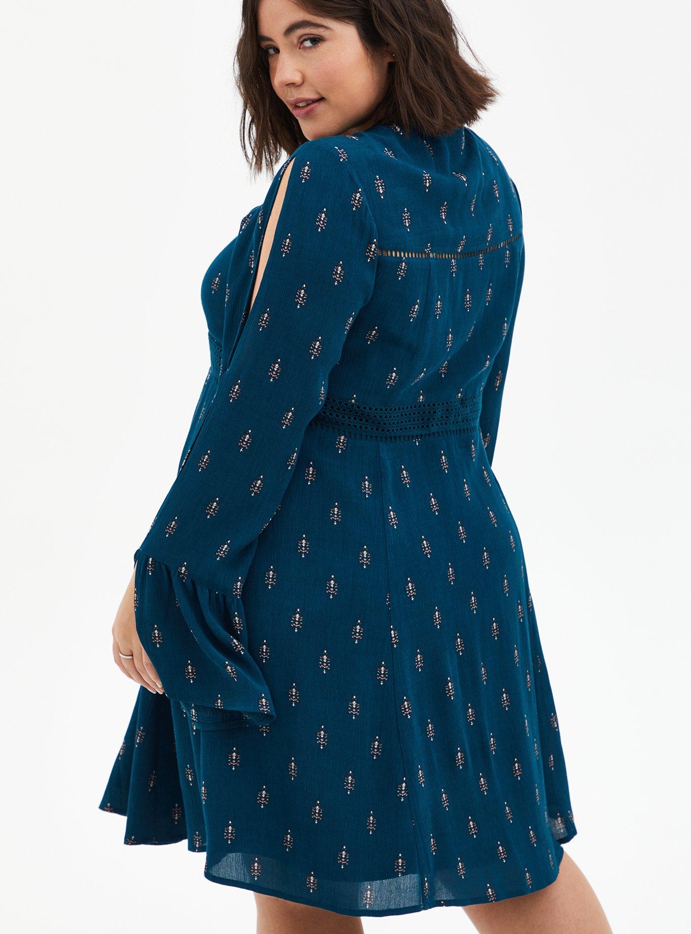 Mini Gauze Lace-Up Skater Dress, TEAL, alternate