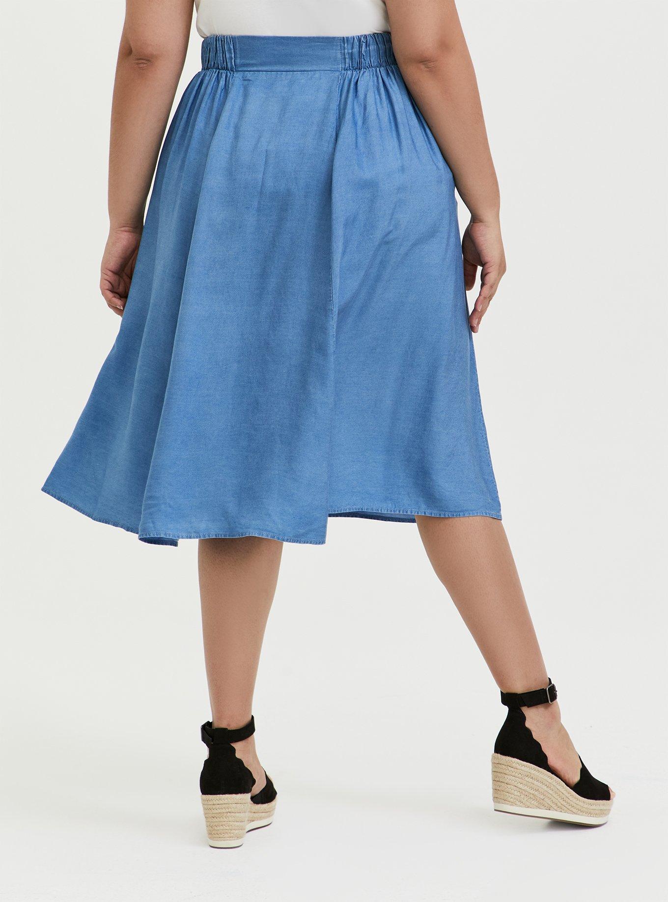 Plus Size - Midi Chambray Button-Front Skirt - Torrid