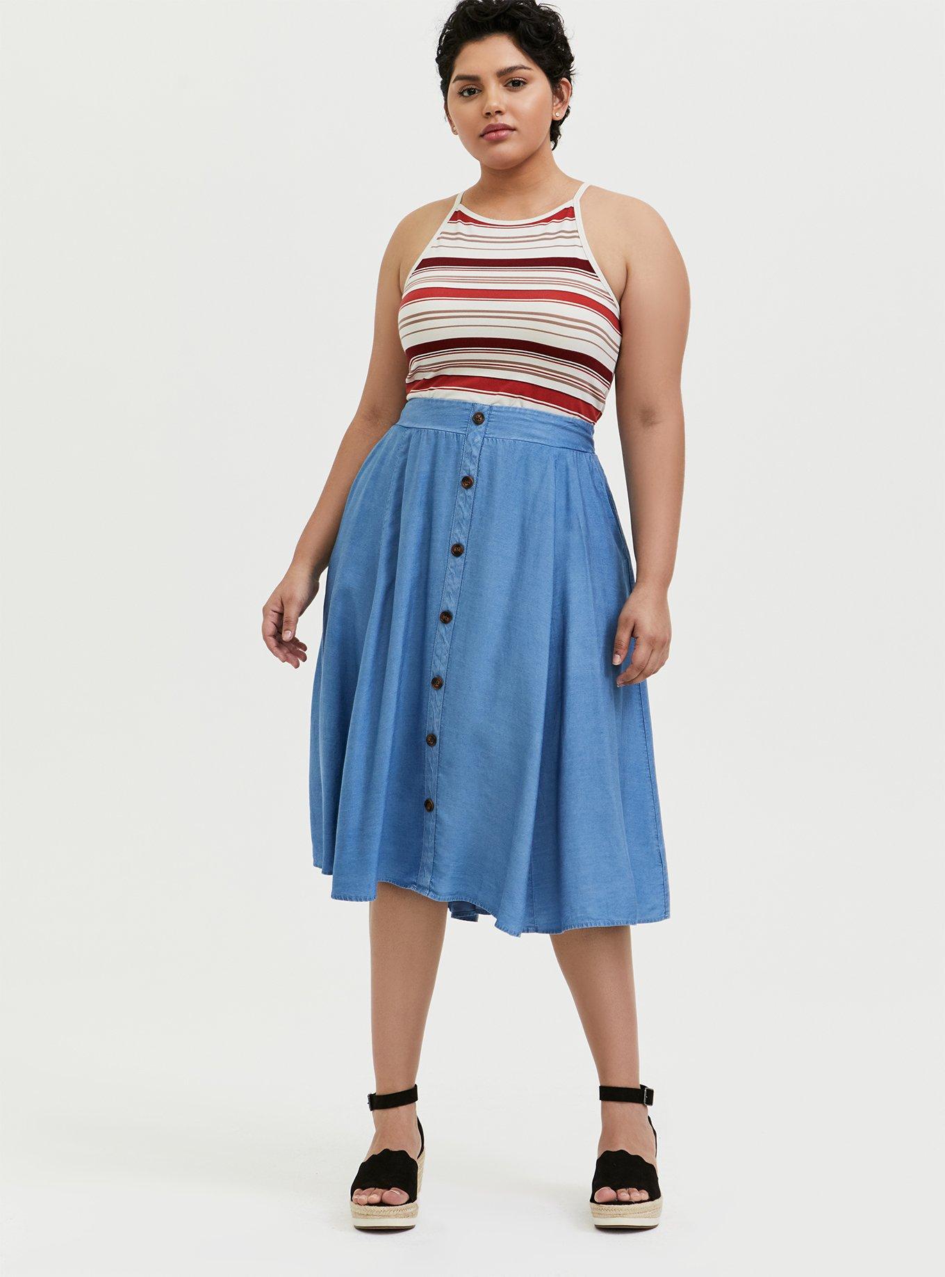 Plus Size - Midi Chambray Button-Front Skirt - Torrid