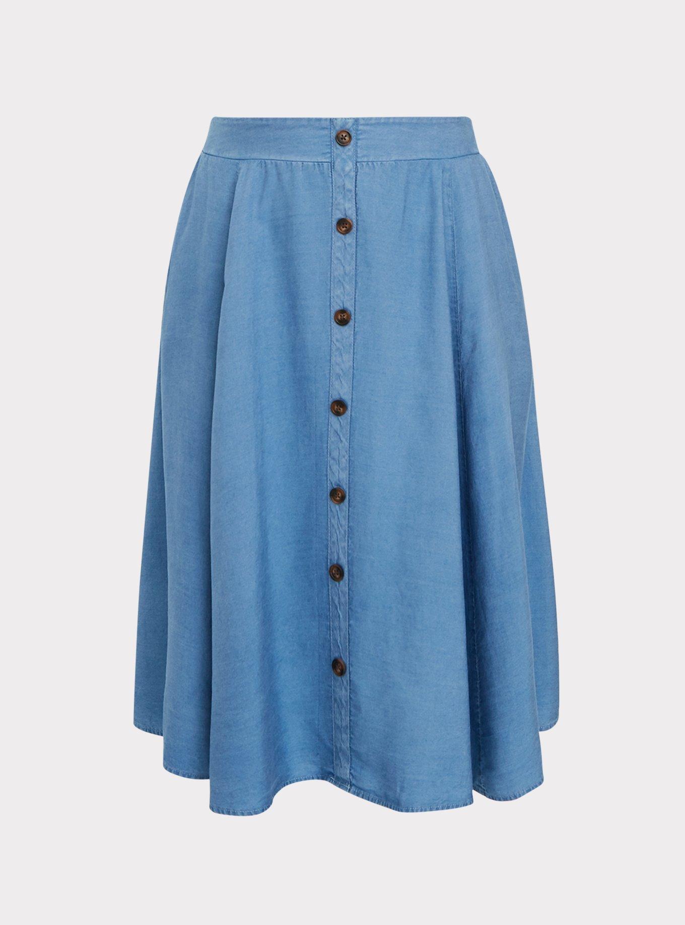 Plus Size Midi Chambray Button Front Skirt Torrid