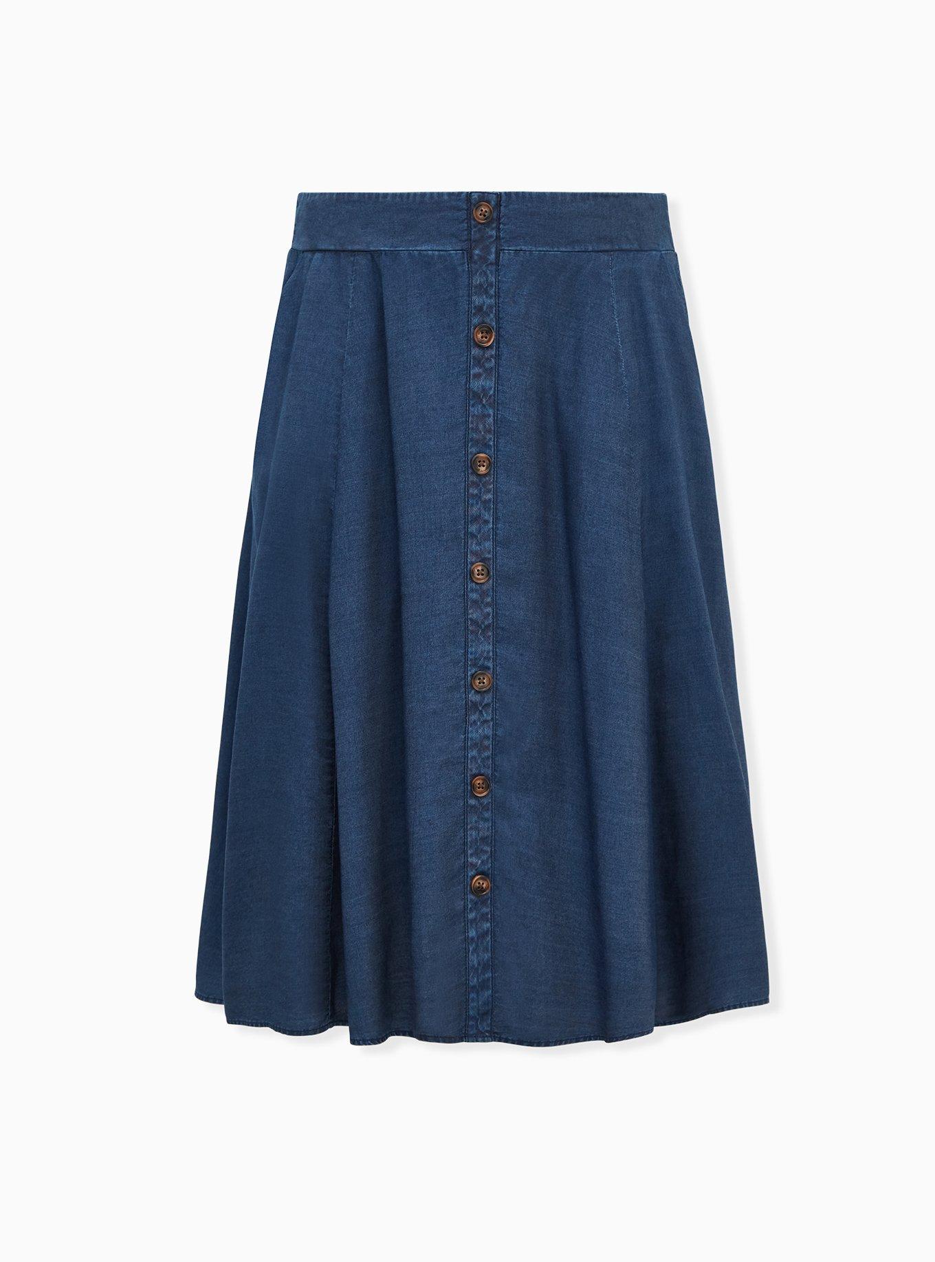 Plus Size Midi Chambray Button Front Skirt Torrid