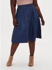 Midi Chambray Button-Front Skirt, DARK BLUE, hi-res