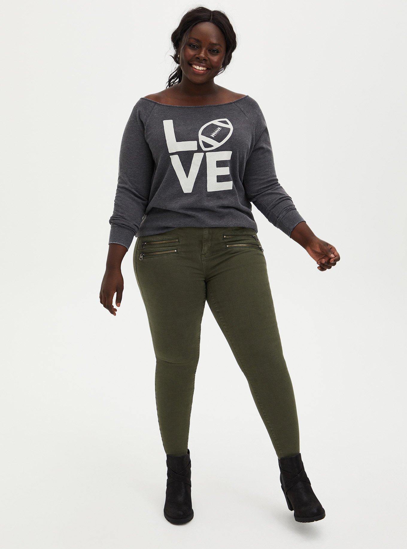 Plus Size Grey Love Off-Shoulder Sweatshirt, MEDIUM HEATHER GREY, alternate