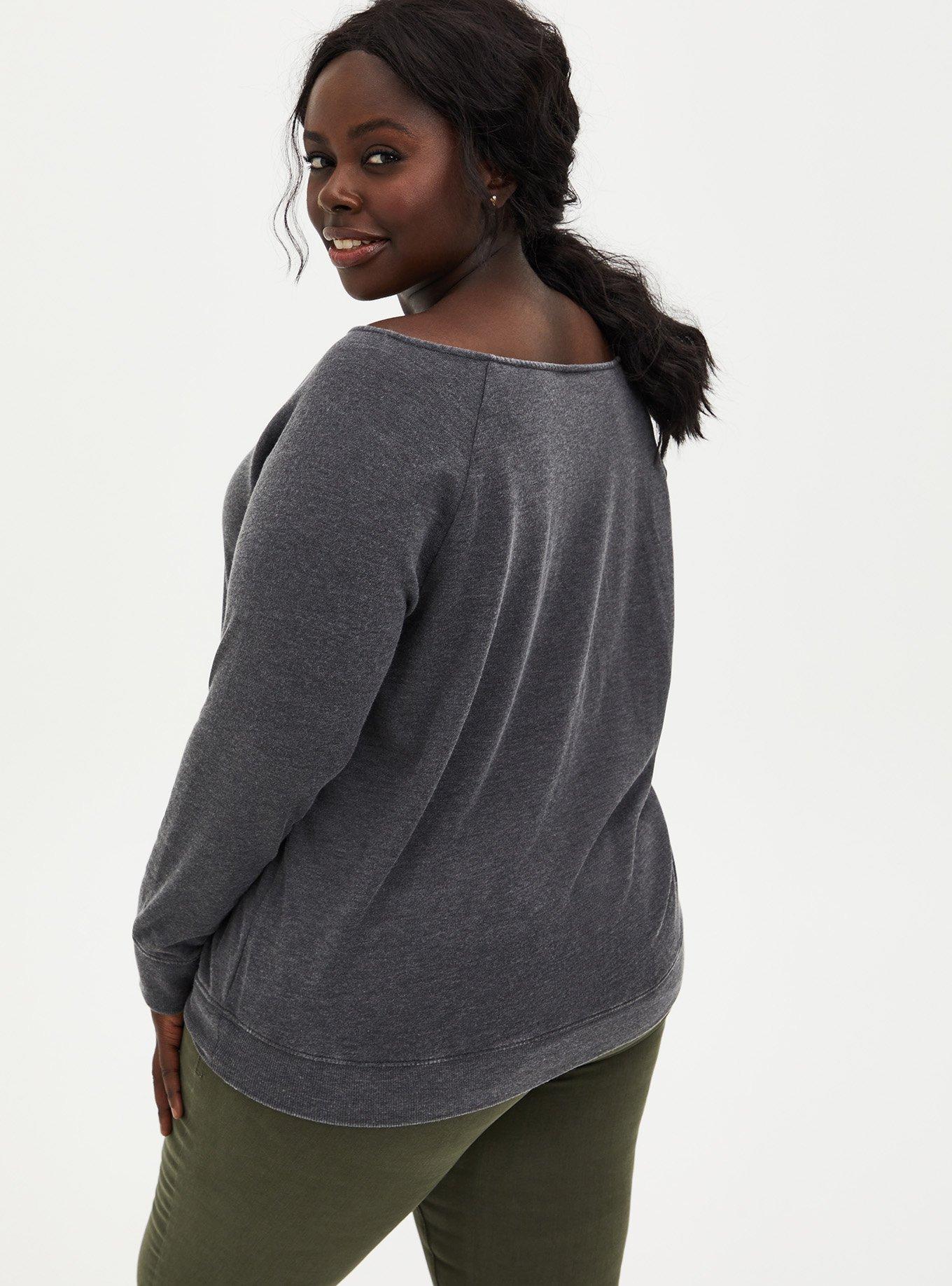 Plus Size Grey Love Off-Shoulder Sweatshirt, MEDIUM HEATHER GREY, alternate