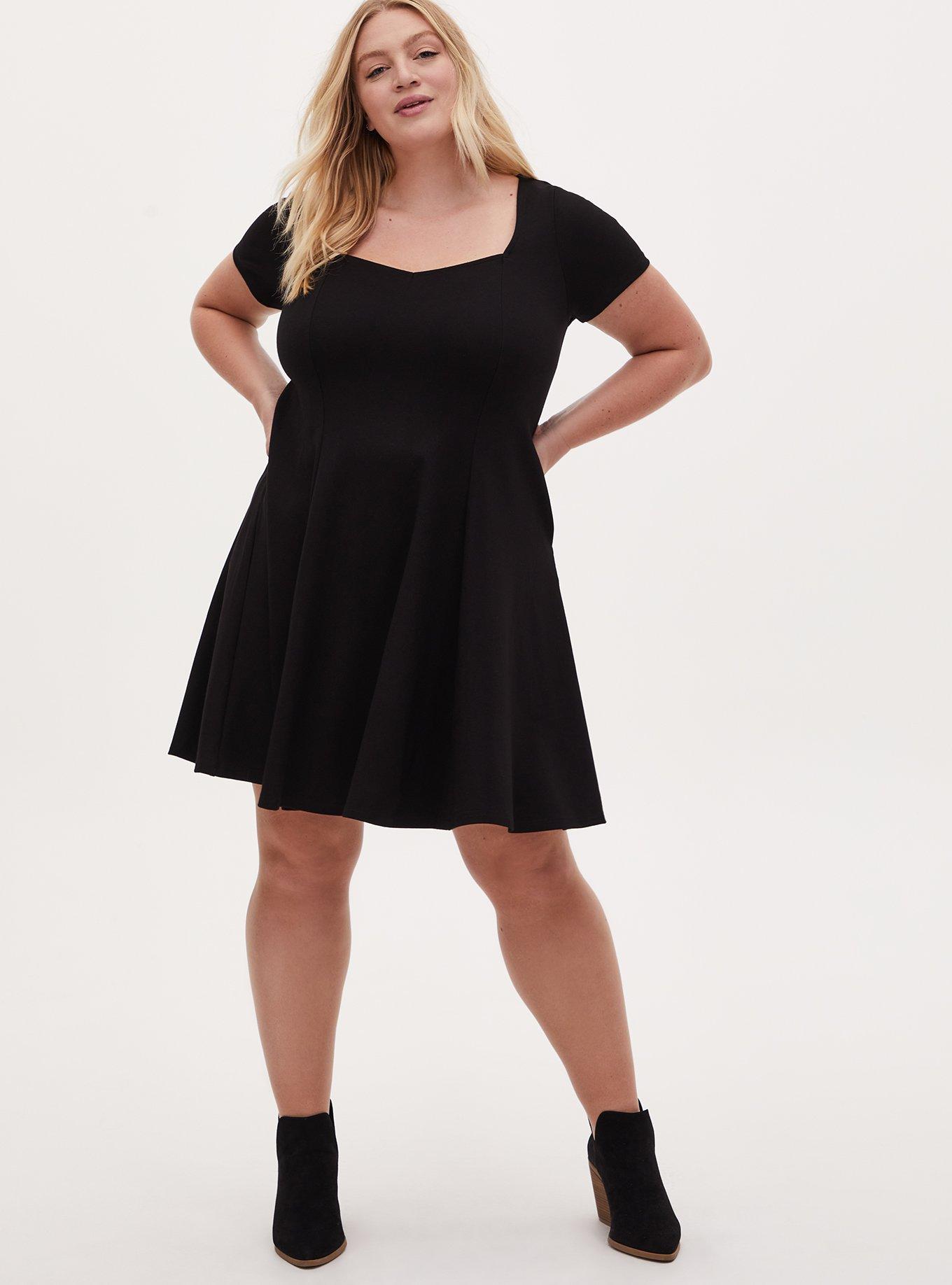 Plus Size - Black Ponte Mini Fluted Dress - Torrid