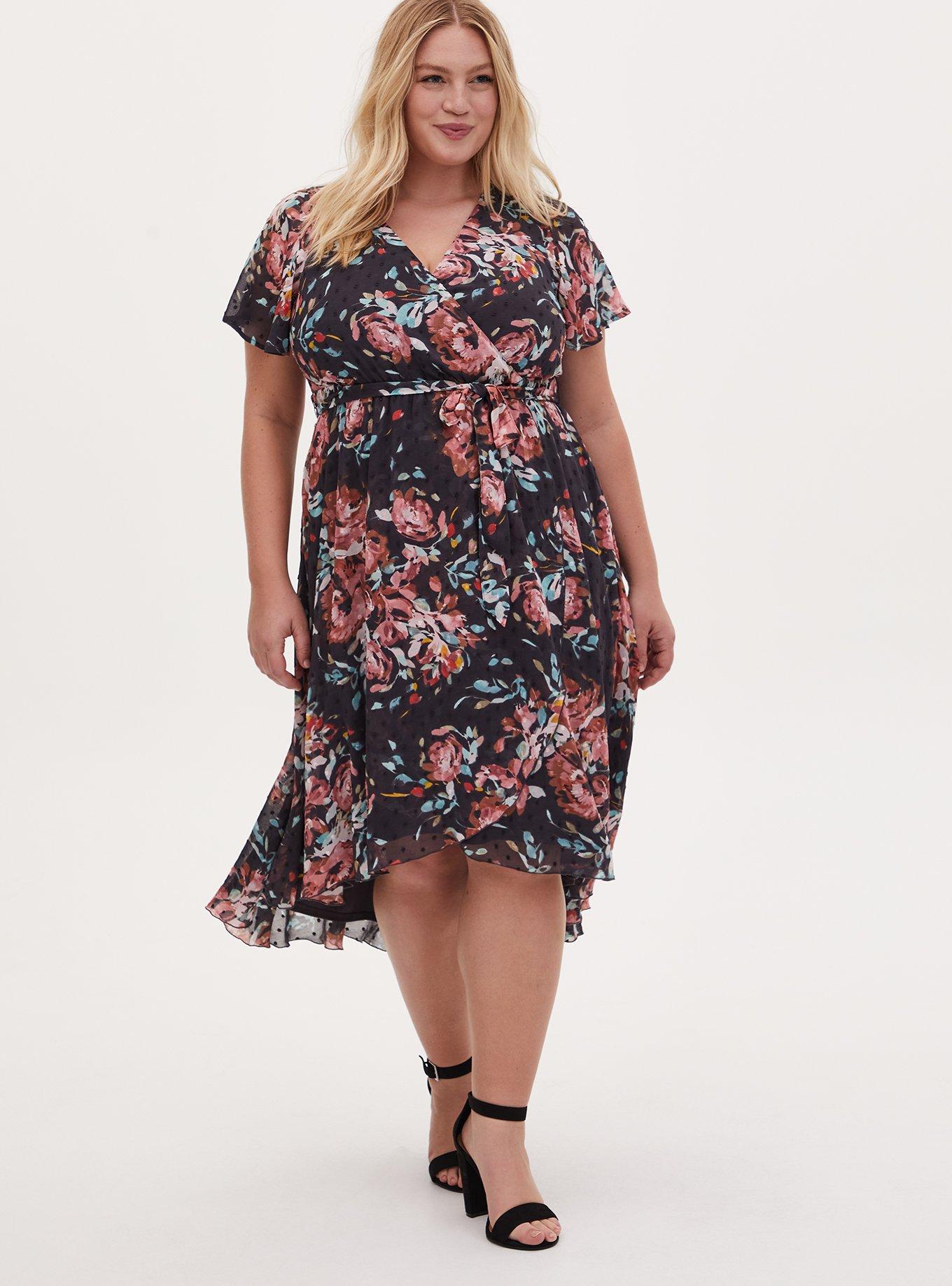 Grey Floral Dress, Plus Size