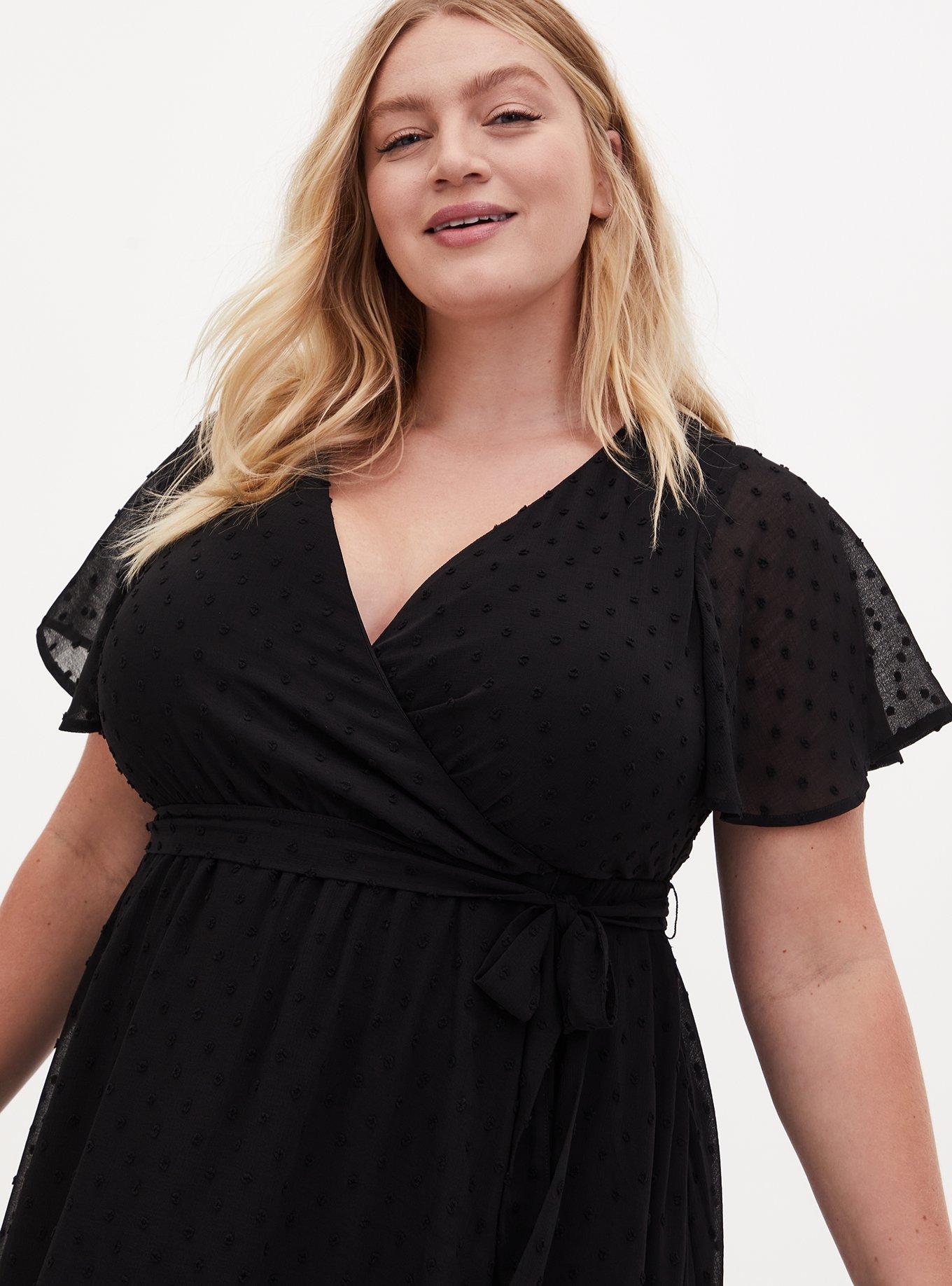 Plus Size - Black Swiss Dot Wrap Dress - Torrid