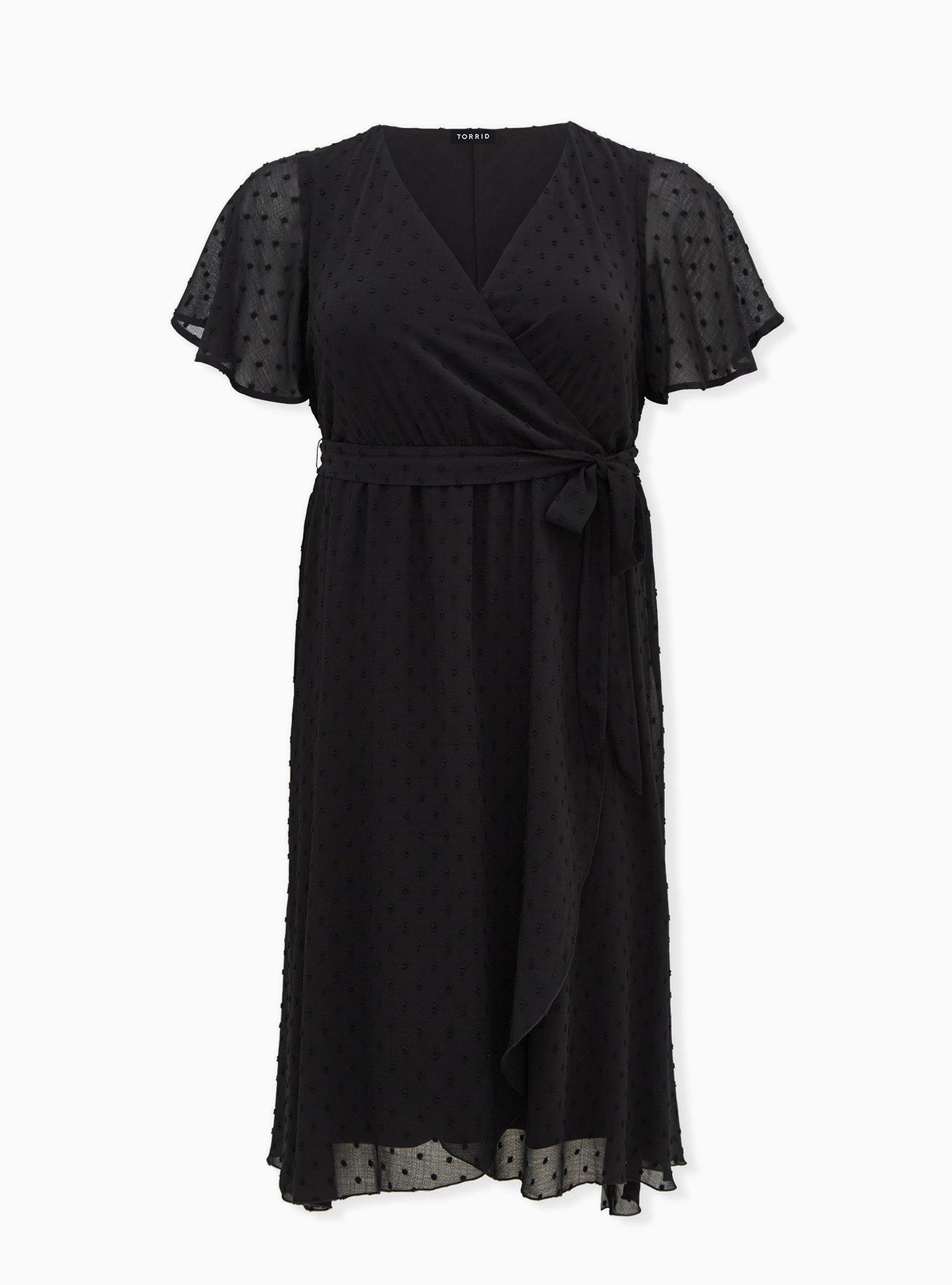 Black Swiss Dot Wrap Dress, , hi-res