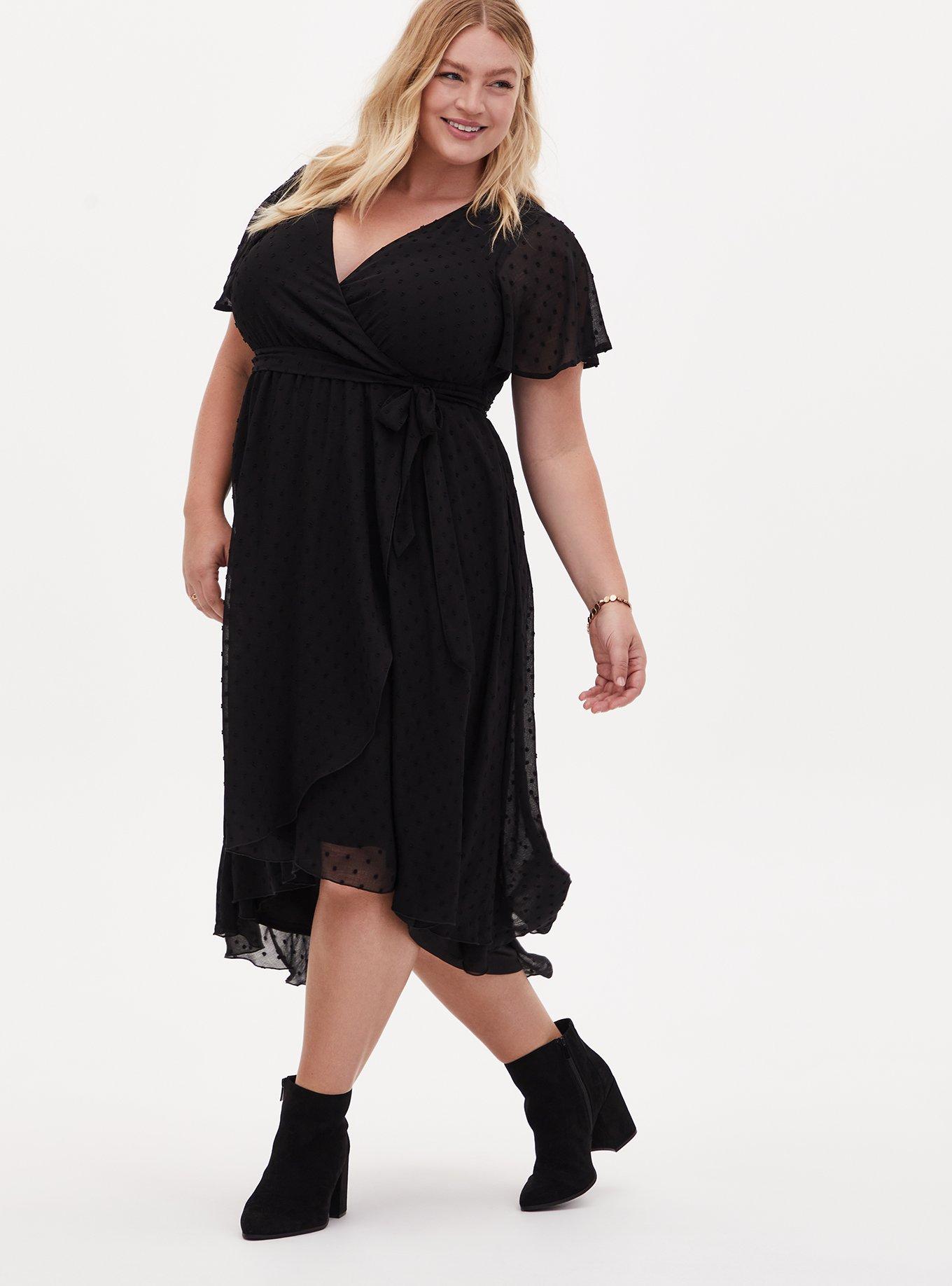 Plus Size Black Swiss Dot Wrap Dress Torrid