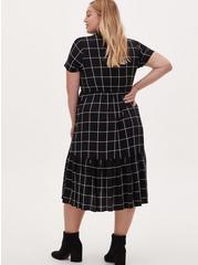 Midi Challis Button-Front Shirt Dress, PLAID BLACK, alternate