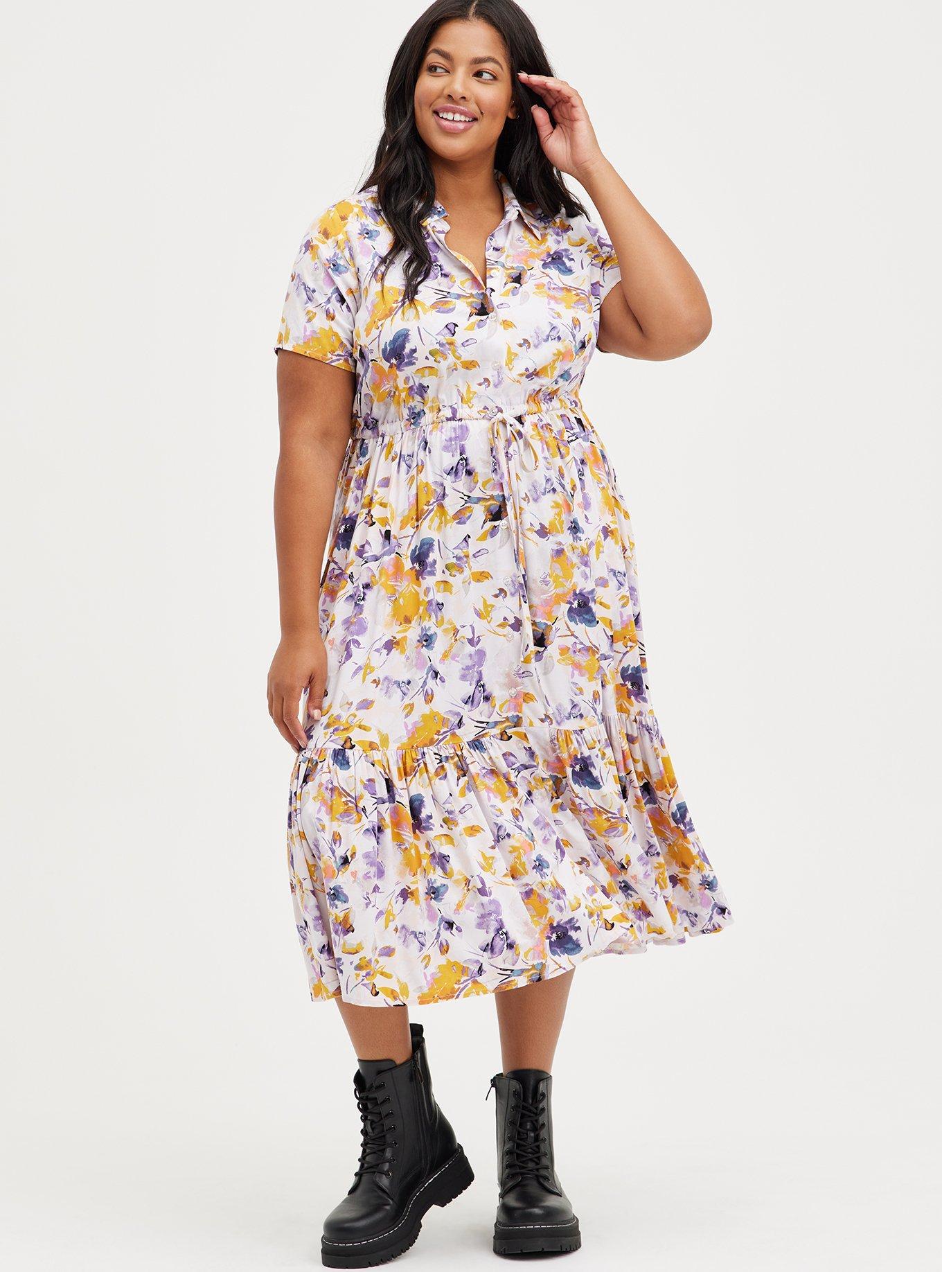 Midi Challis Button-Front Shirt Dress, FLORAL PINK, hi-res