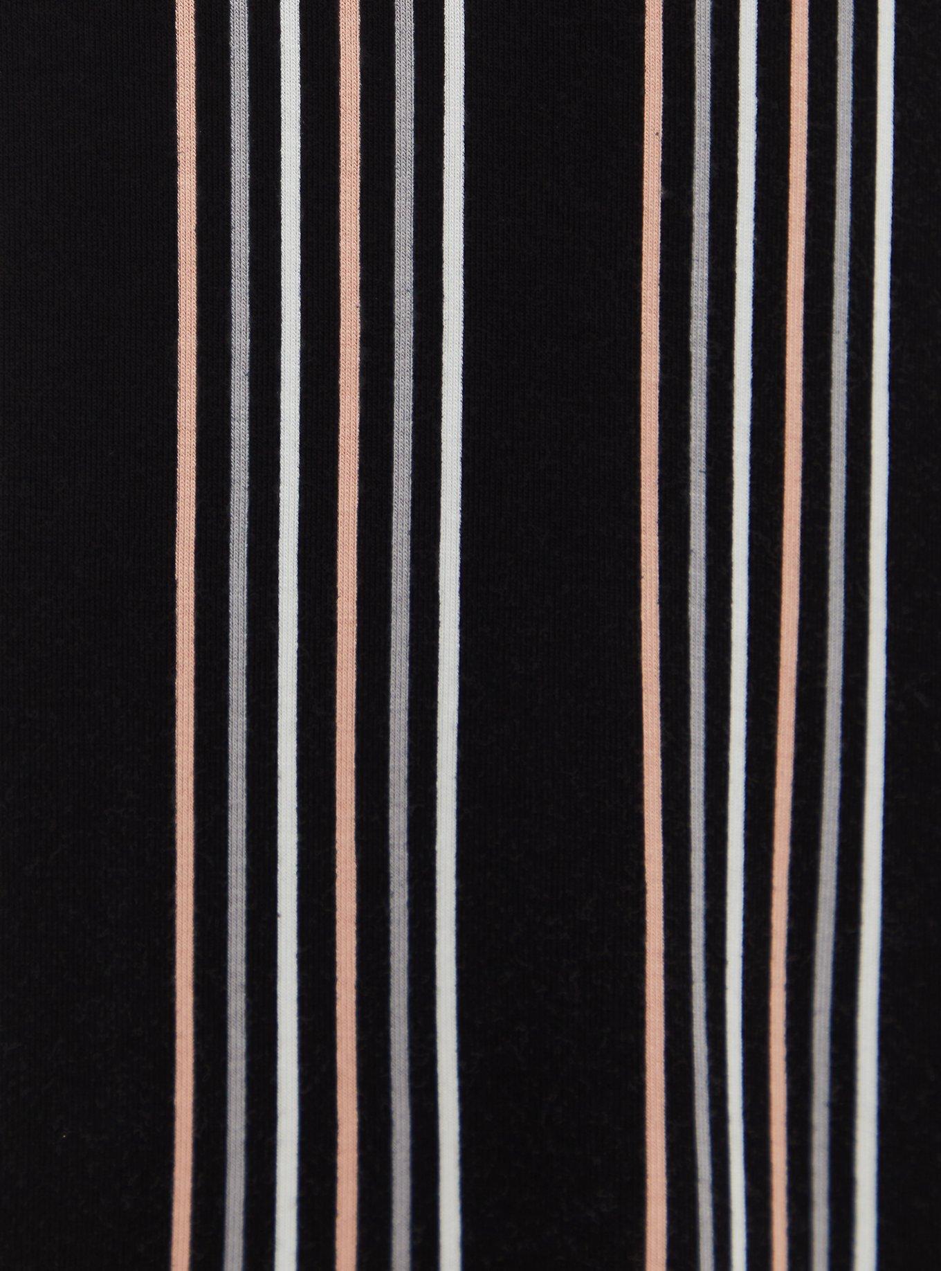 Plus Size Super Soft Black Stripe Lattice Sleeve Mini Trapeze Dress, STRIPE BLACK, alternate