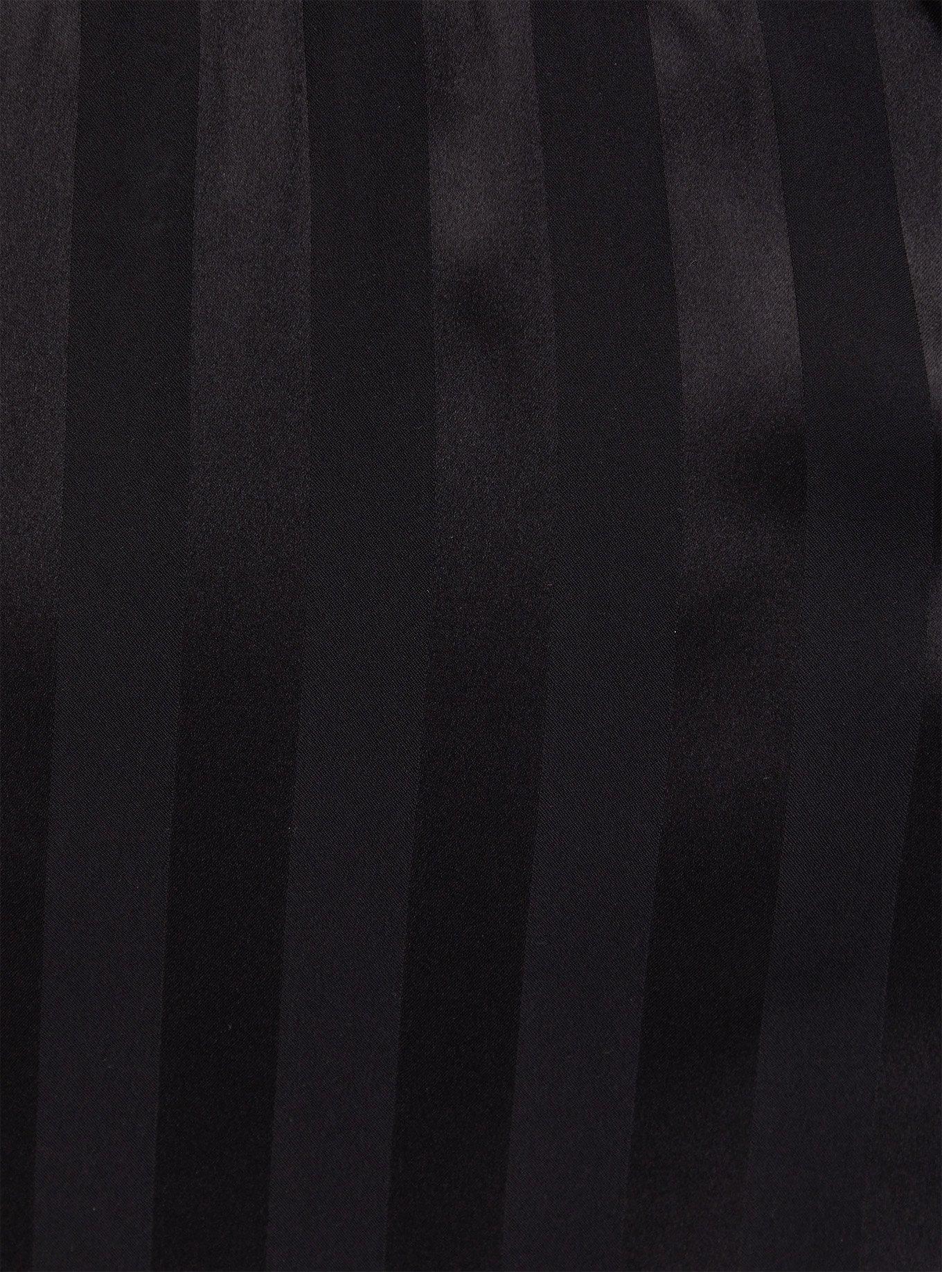 Plus Size Black Stripe Satin Self Tie Midi Shirt Dress , STRIPE BLACK, alternate