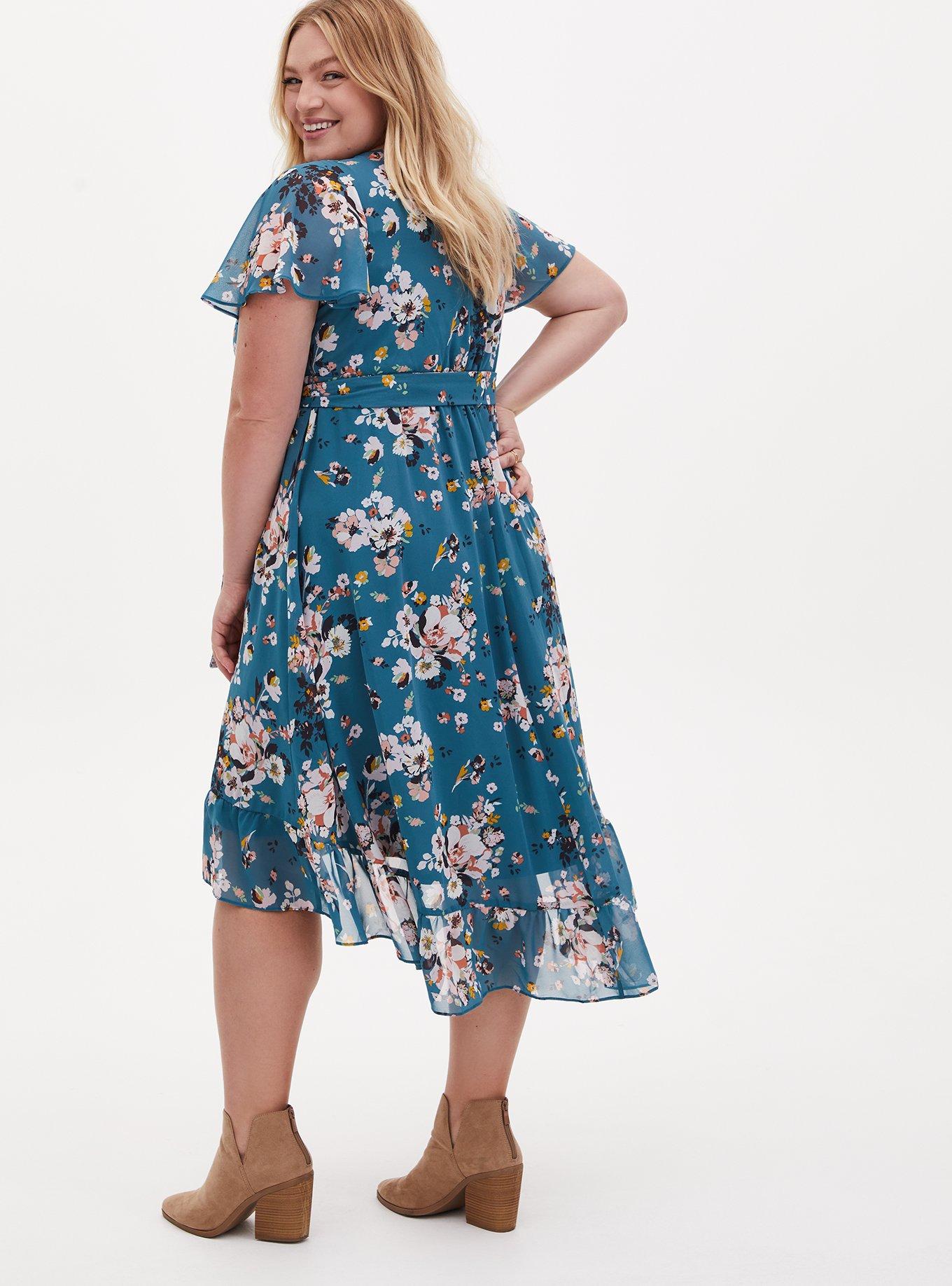 Teal floral hotsell wrap dress