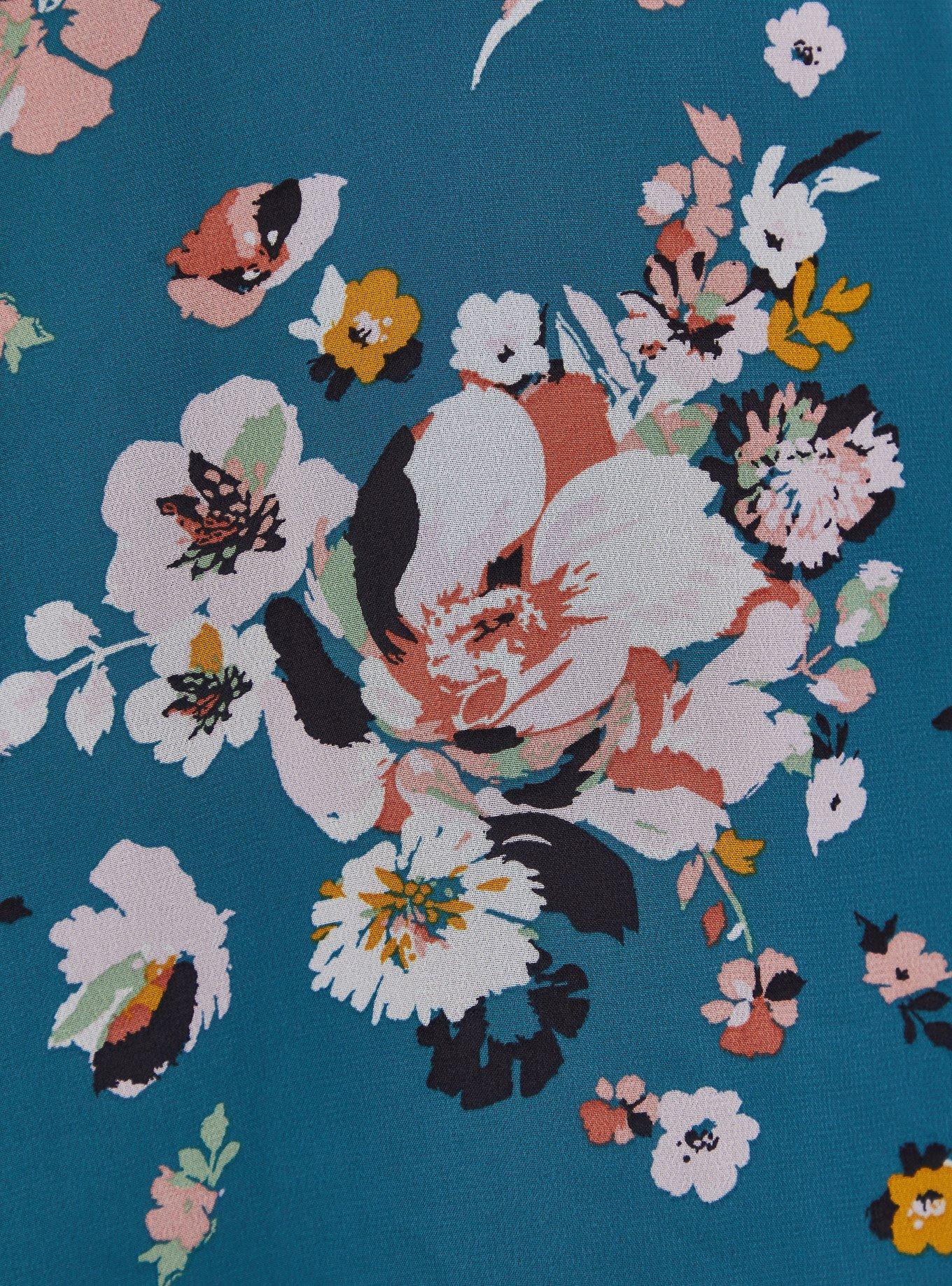 Plus Size Teal Floral Chiffon Wrap Dress, FLORAL GREEN, alternate