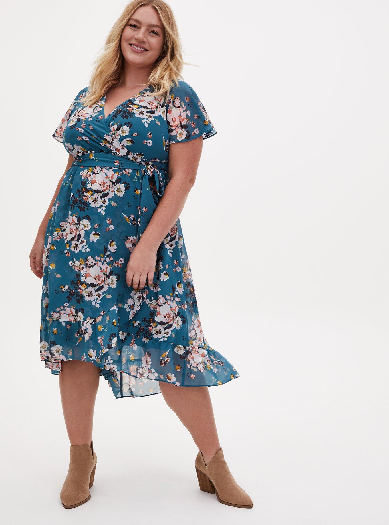 Plus Size - Wrap Mini Skater Dress - Super Soft Plush Floral Grey - Torrid