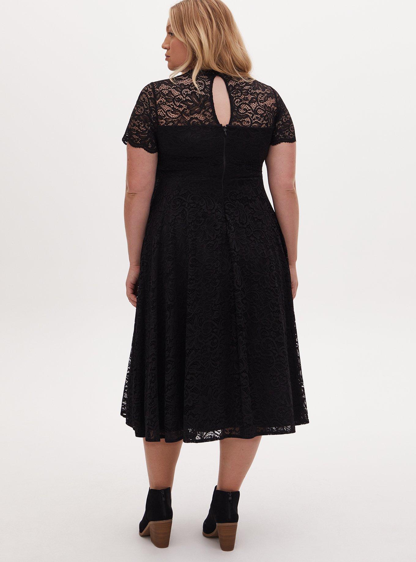 Special Occasion Black Lace & Tulle Midi Dress , DEEP BLACK, alternate