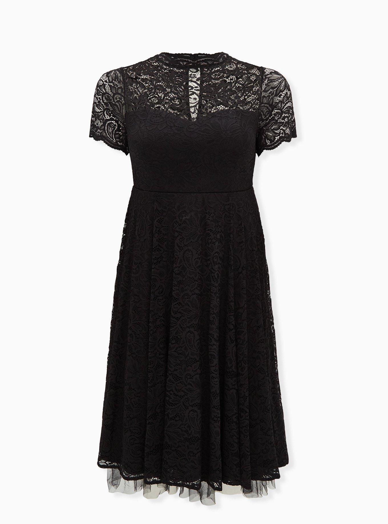 Plus Size - Special Occasion Black Lace & Tulle Midi Dress Plus Size - Special Occasion Black Lace & Tulle Midi Dress