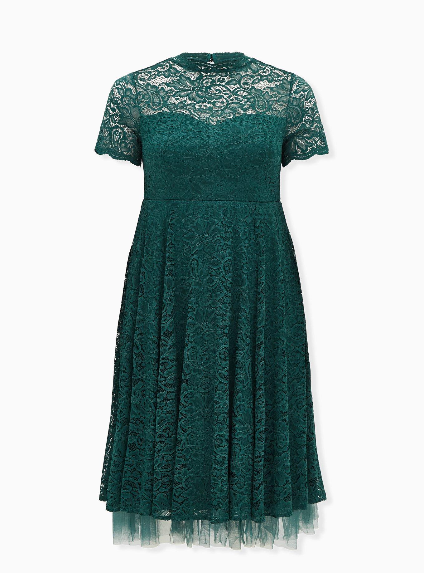 Plus Size - Special Occasions Green Lace & Tulle Midi Dress - Torrid