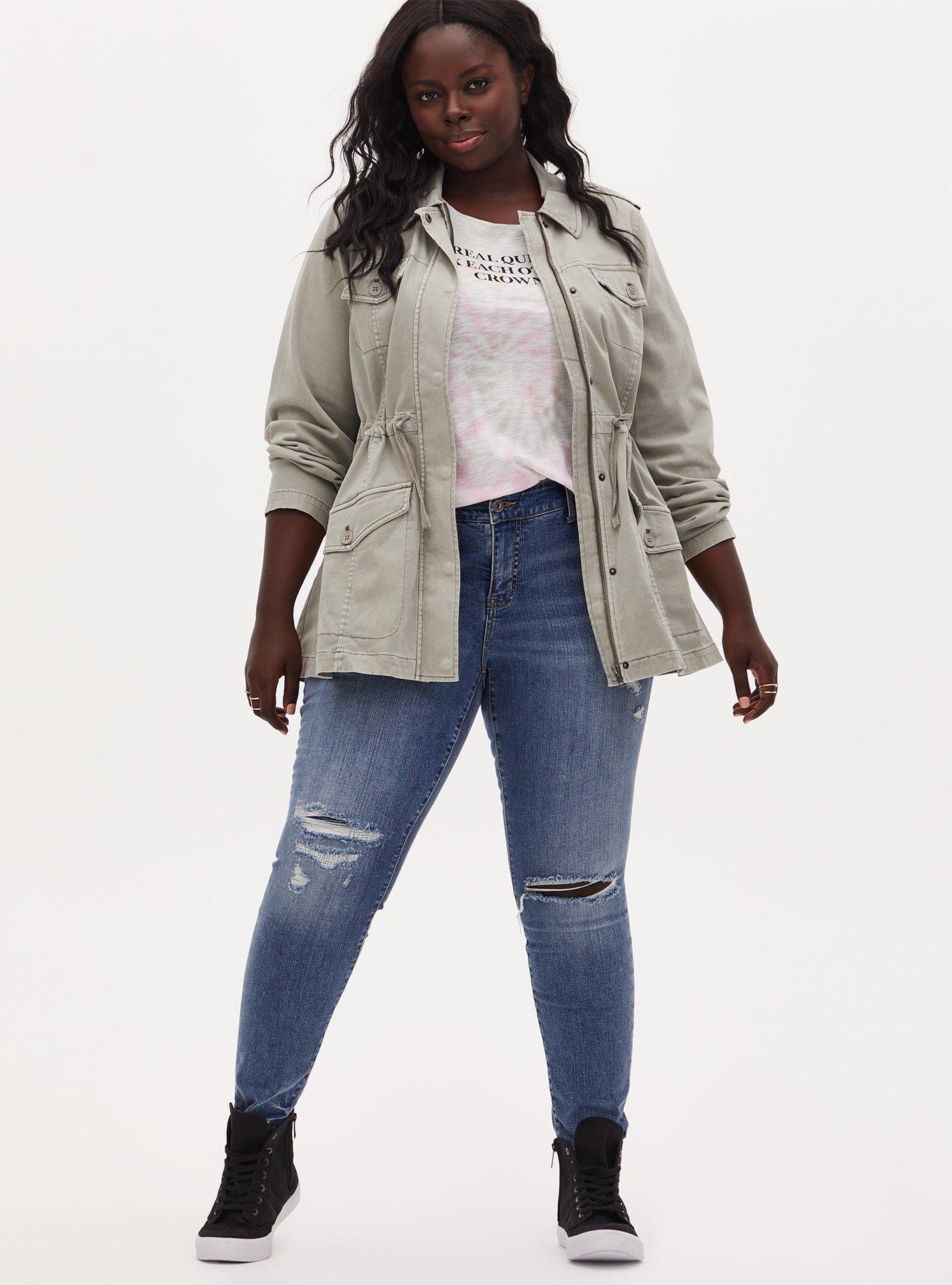 Plus Size - Twill Lace-Up Back Anorak - Torrid