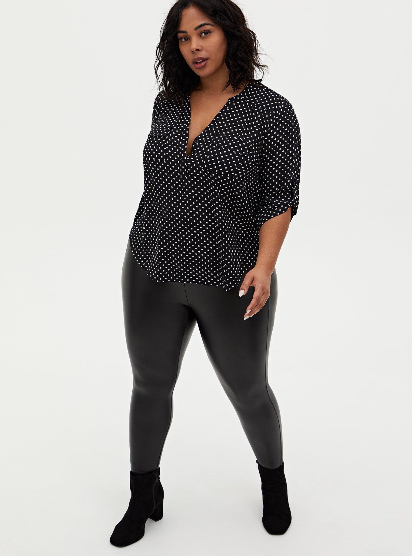 Plus Size - Studio Slim Fix Black Faux Leather & Premium Ponte