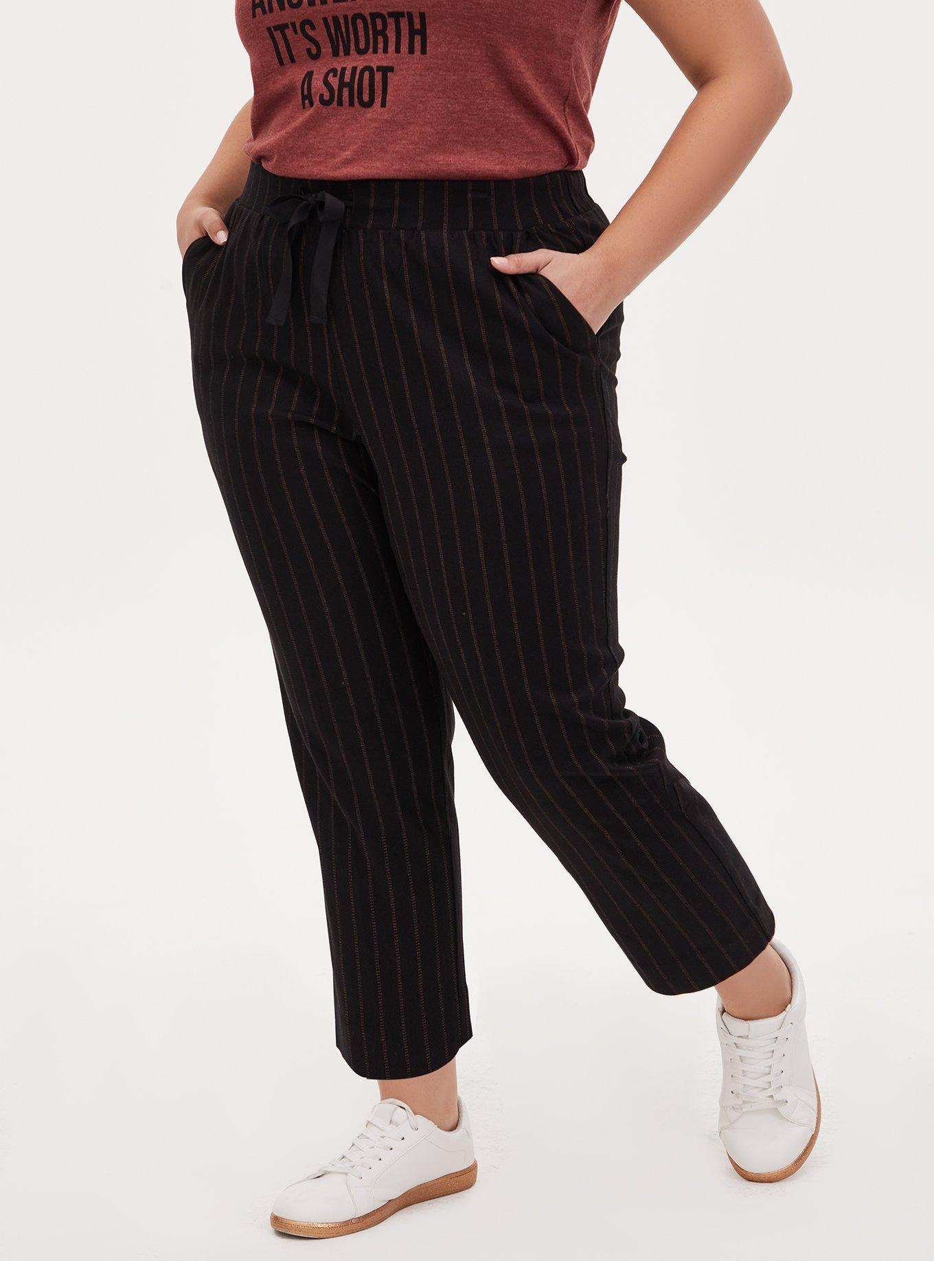 Plus Size - Black Stripe Twill Drawstring Crop Pant - Torrid