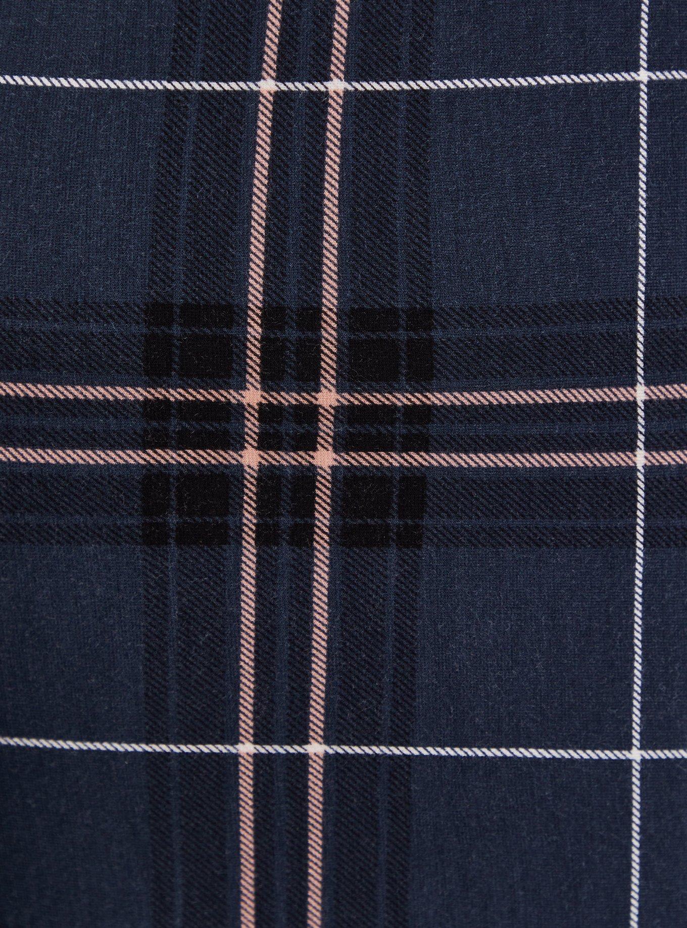 Plus Size Navy Plaid Ponte Drawstring Paperbag Pant, PLAID, alternate