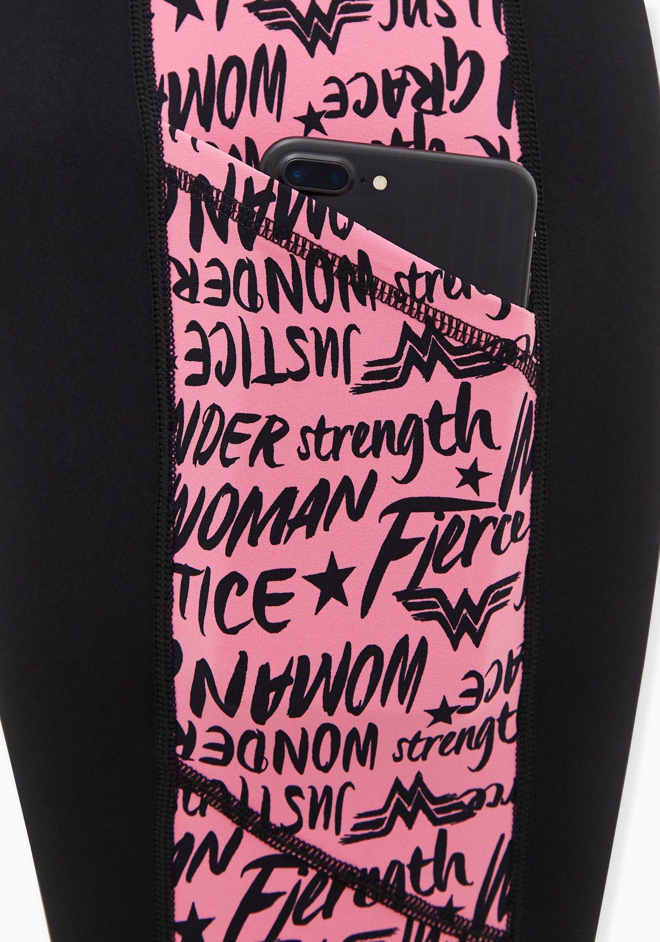 Plus Size Breast Cancer Awareness - Wonder Woman Black & Pink Active Legging with Pockets, DEEP BLACK, alternate