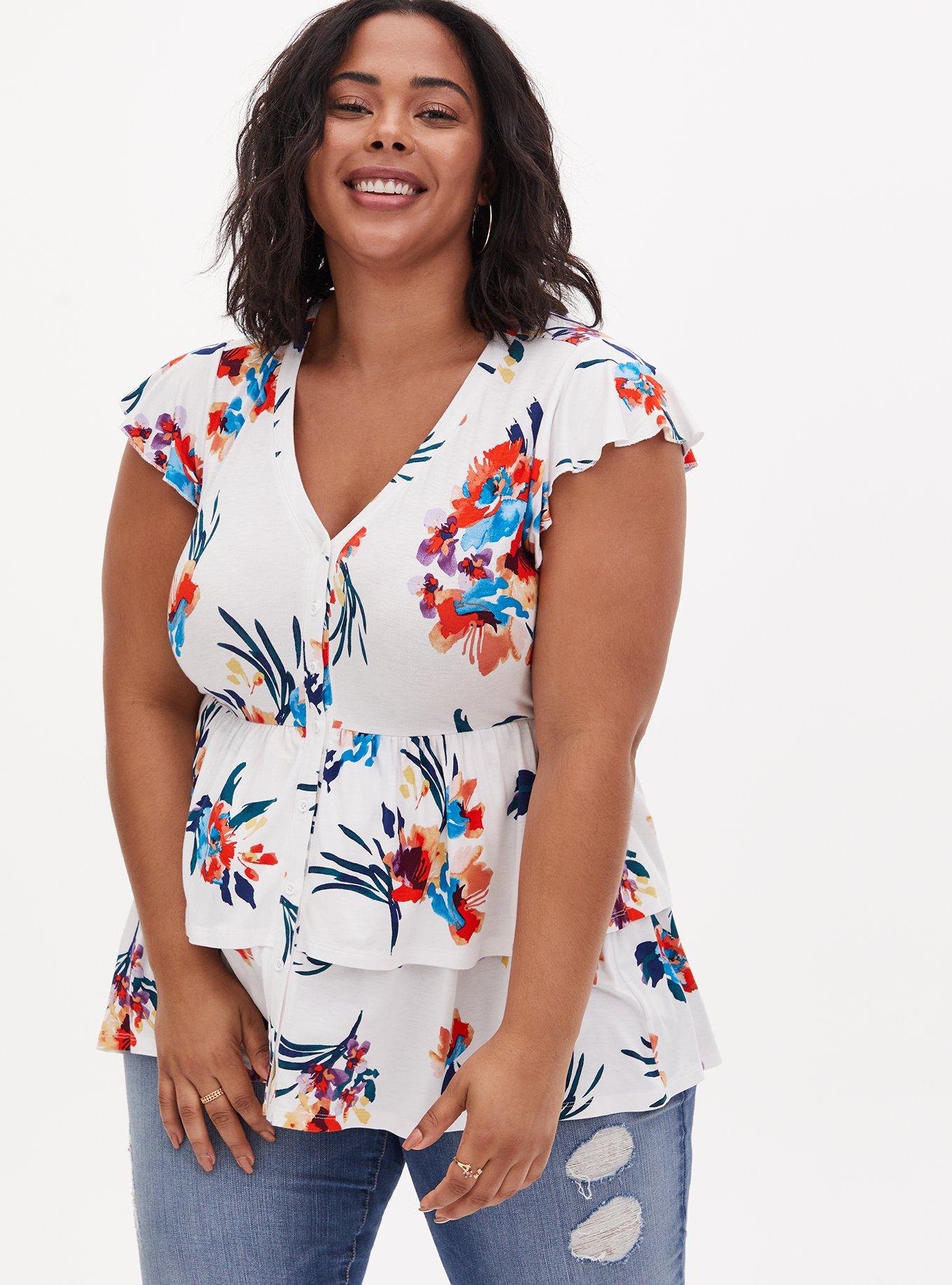 Plus Size - Super Soft Button-Front Tiered Babydoll Top - Torrid