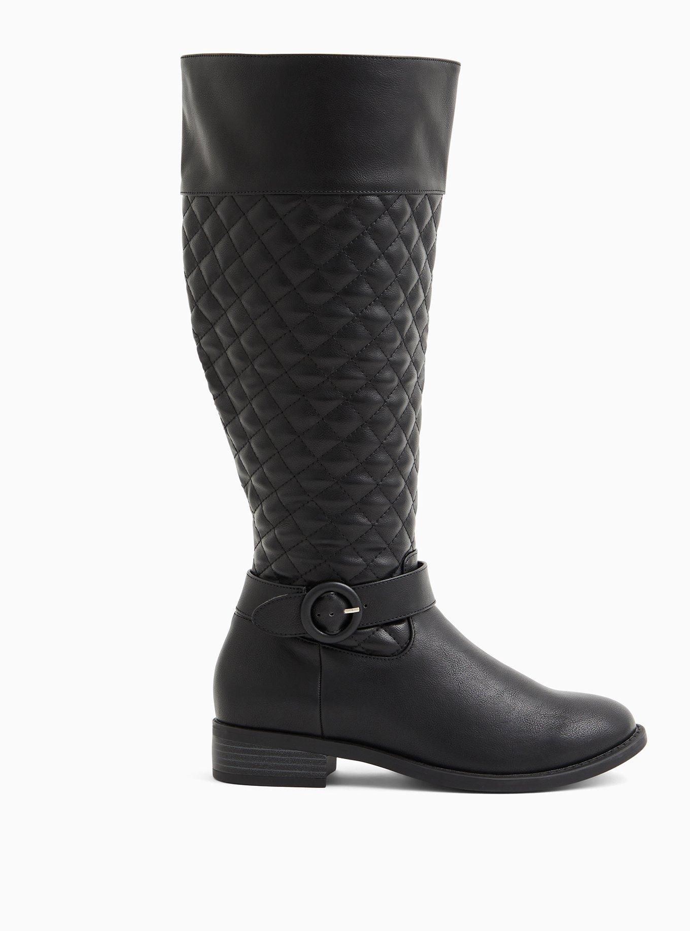 Black Quilted Faux Leather Knee-High Boot (WW), BLACK, alternate