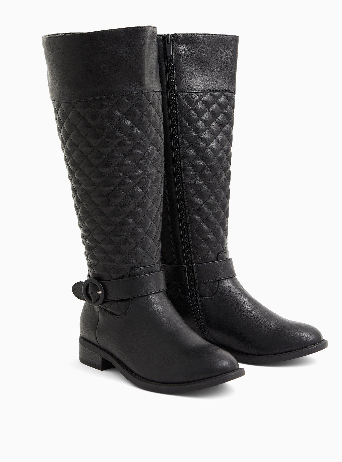 Black Quilted Faux Leather Knee-High Boot (WW), BLACK, alternate
