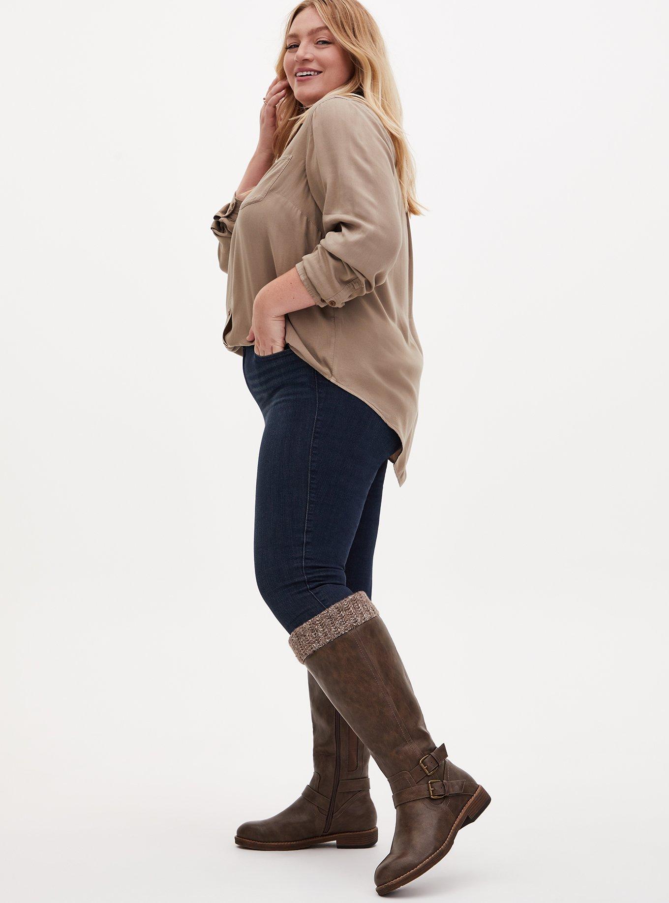 Size - Taupe Faux Leather Sweater-Trimmed Knee-High Boot (WW & Wide Extra Wide Calf) -