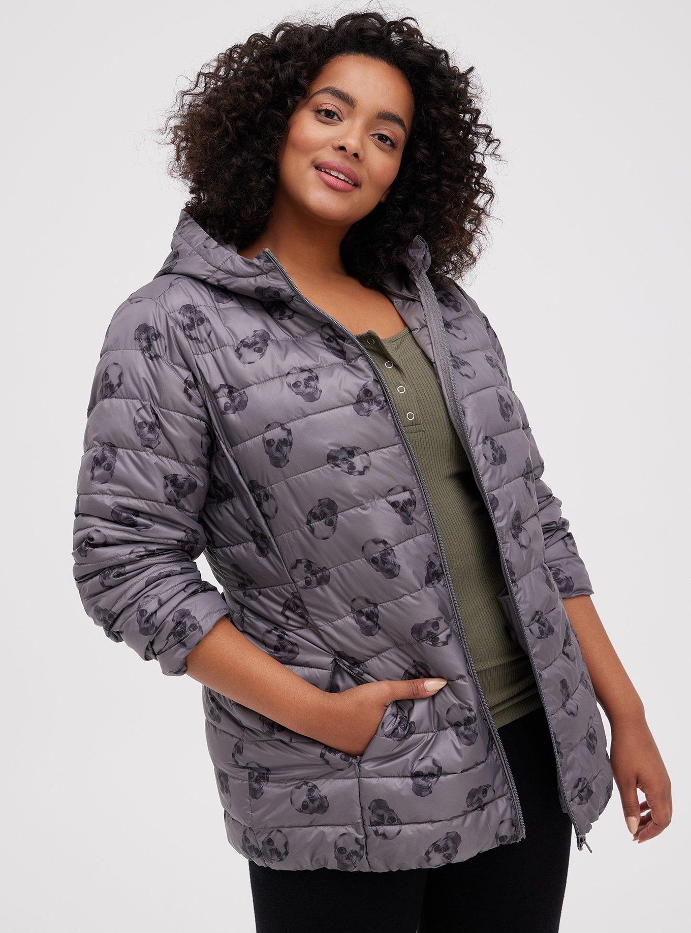 Torrid 2024 Puffer Jacket Dark Gray Hooded Packable Size 5/5x/28 NWT