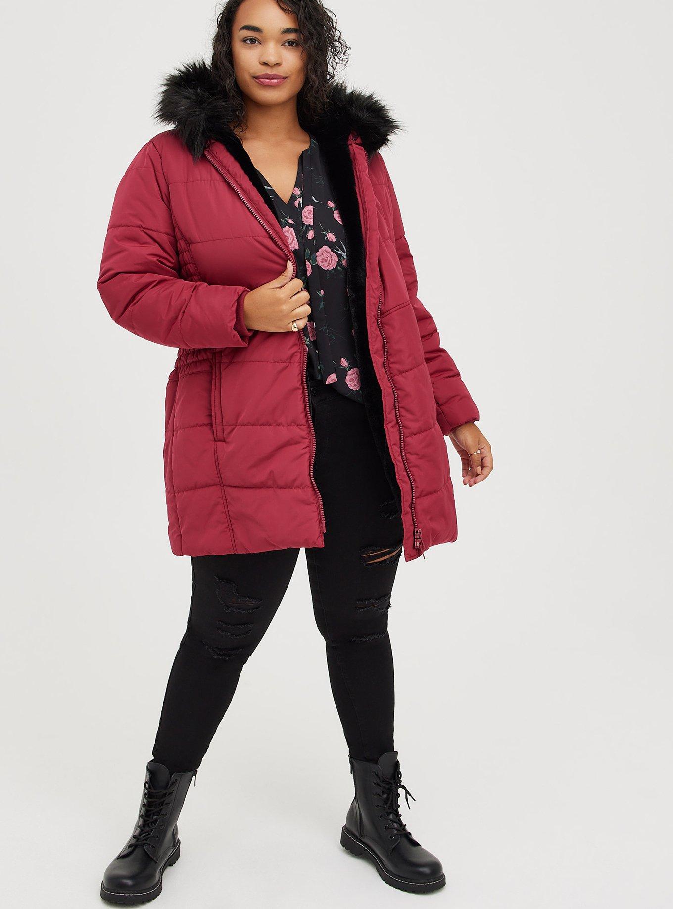 Torrid Fur Trim Fit and Flare Puffer good - Jetsetter Border - 0 - NWT