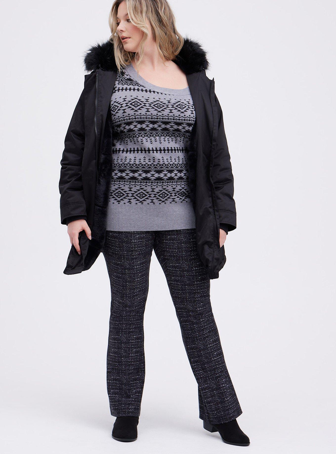 Plus Size Twill Fur Trim Parka, DEEP BLACK, alternate