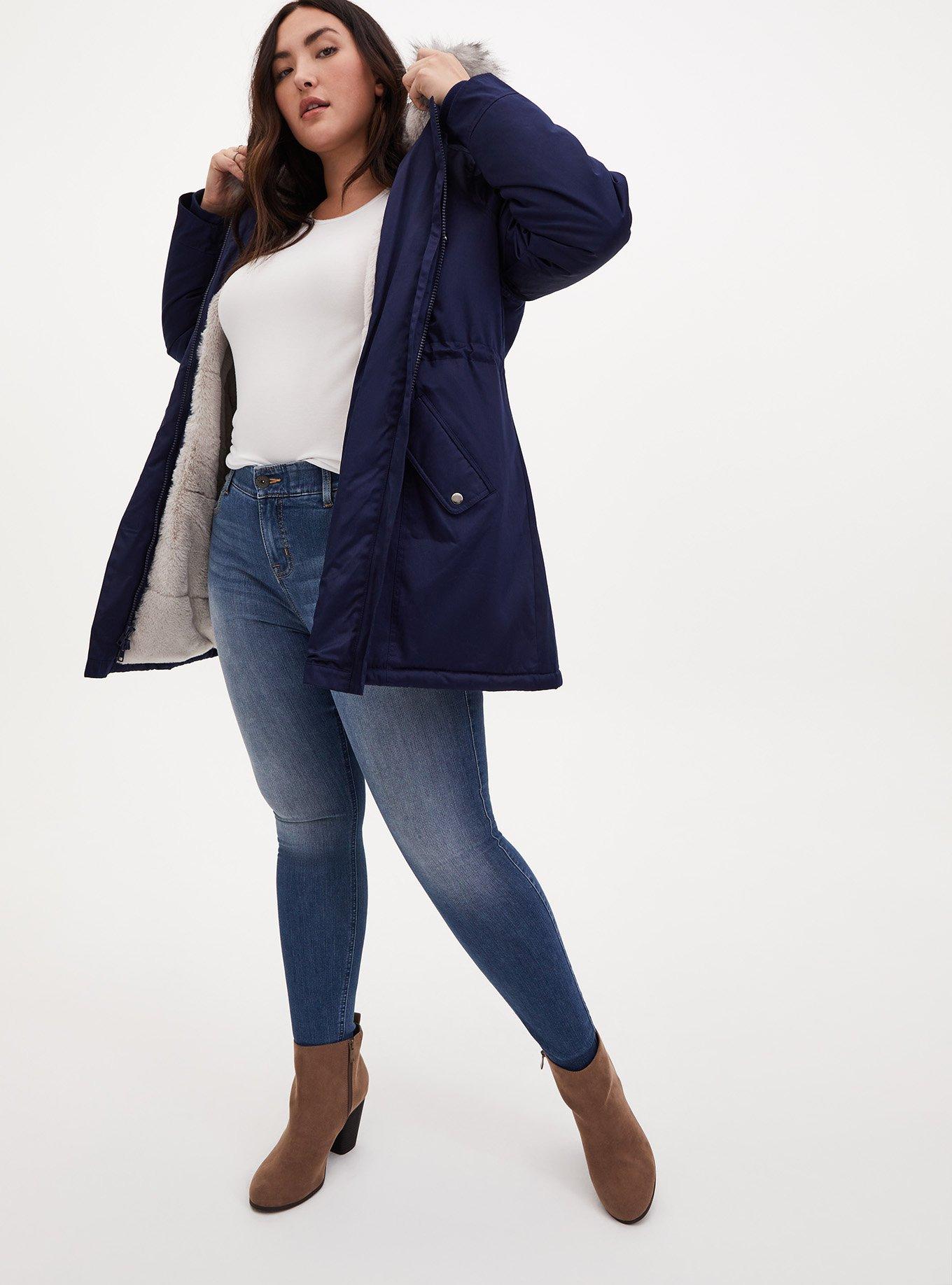 Twill Fur Trim Parka, PEACOAT, alternate