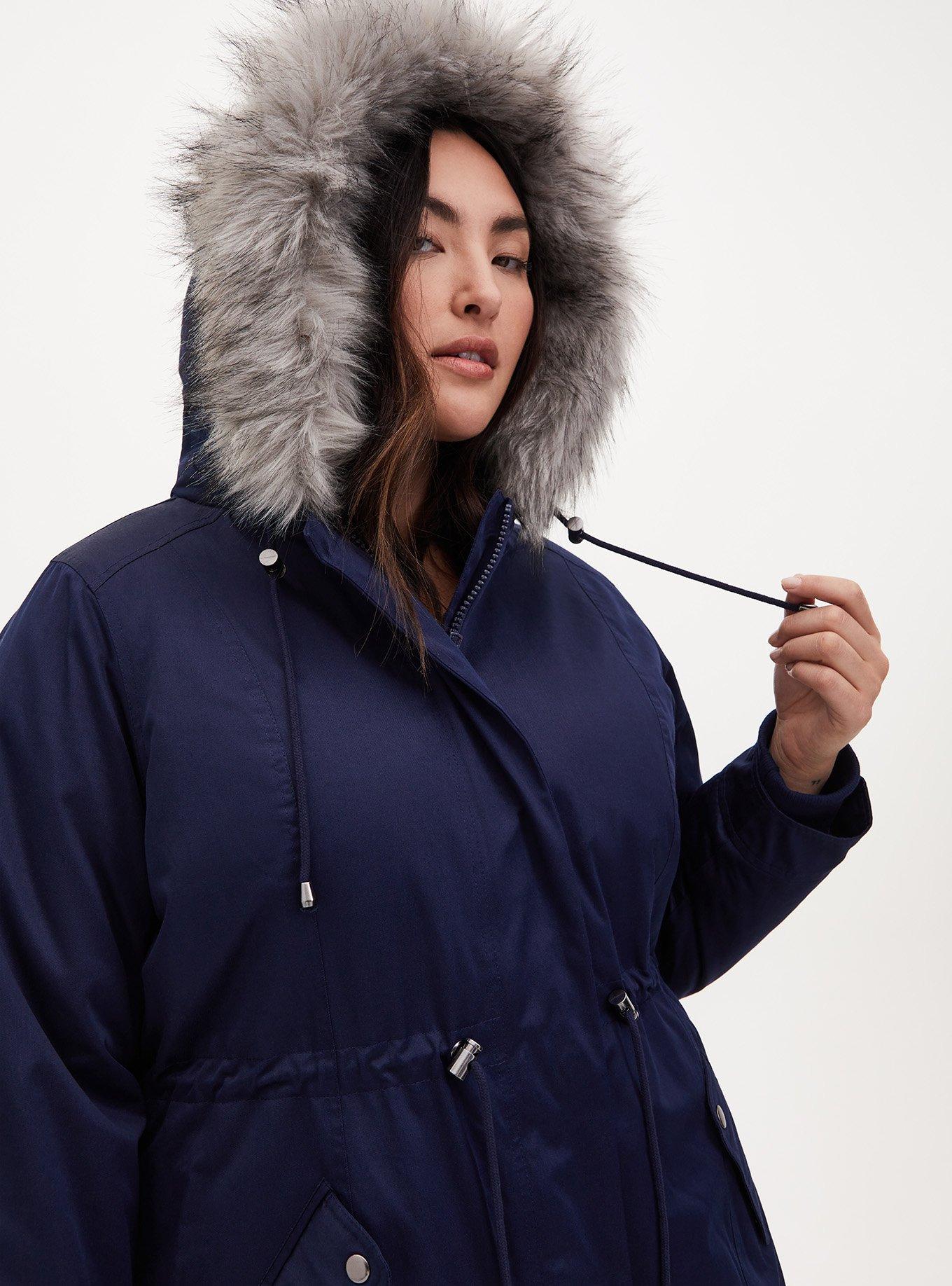 Twill Fur Trim Parka, PEACOAT, alternate