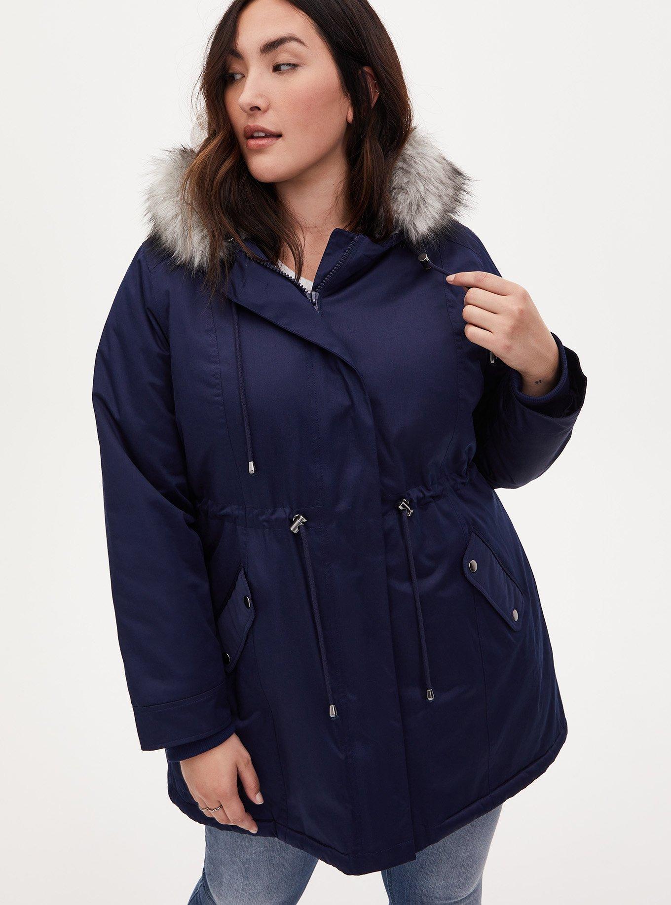 Twill Fur Trim Parka, PEACOAT, alternate